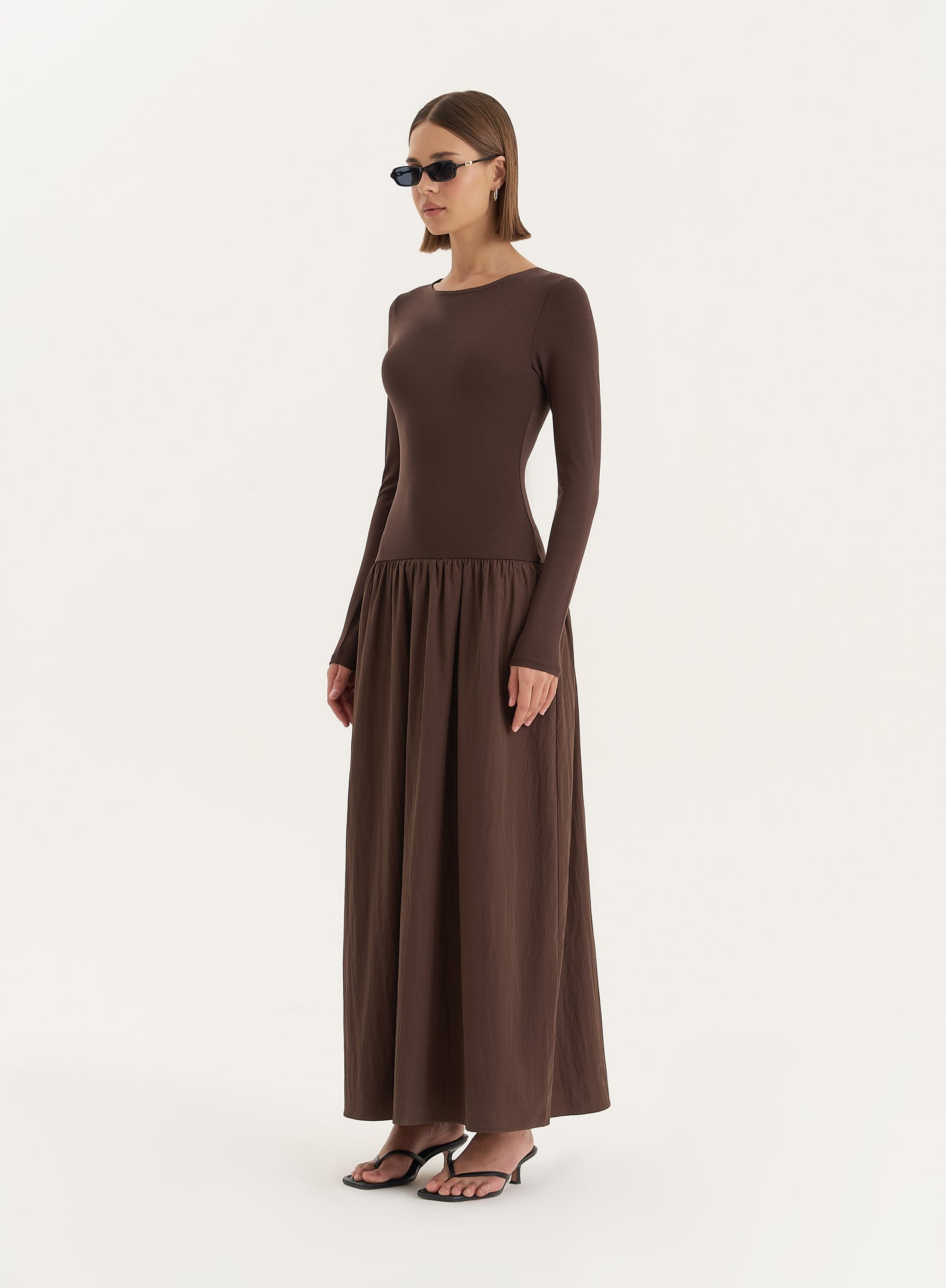 Chocolate Contrast Long Sleeve Maxi Dress- Rosie