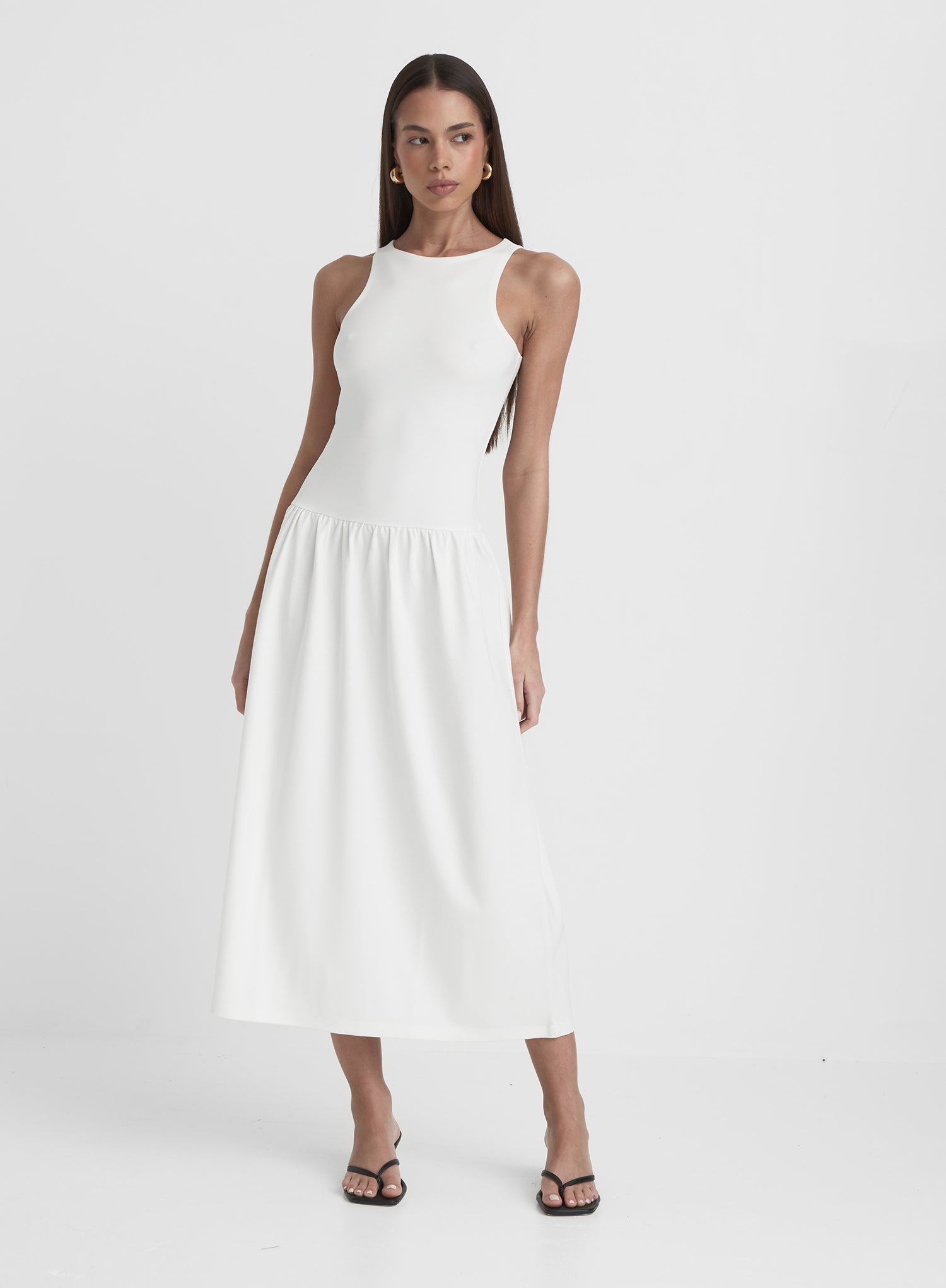 Cream Jersey Drop Waist Dress- Shannon