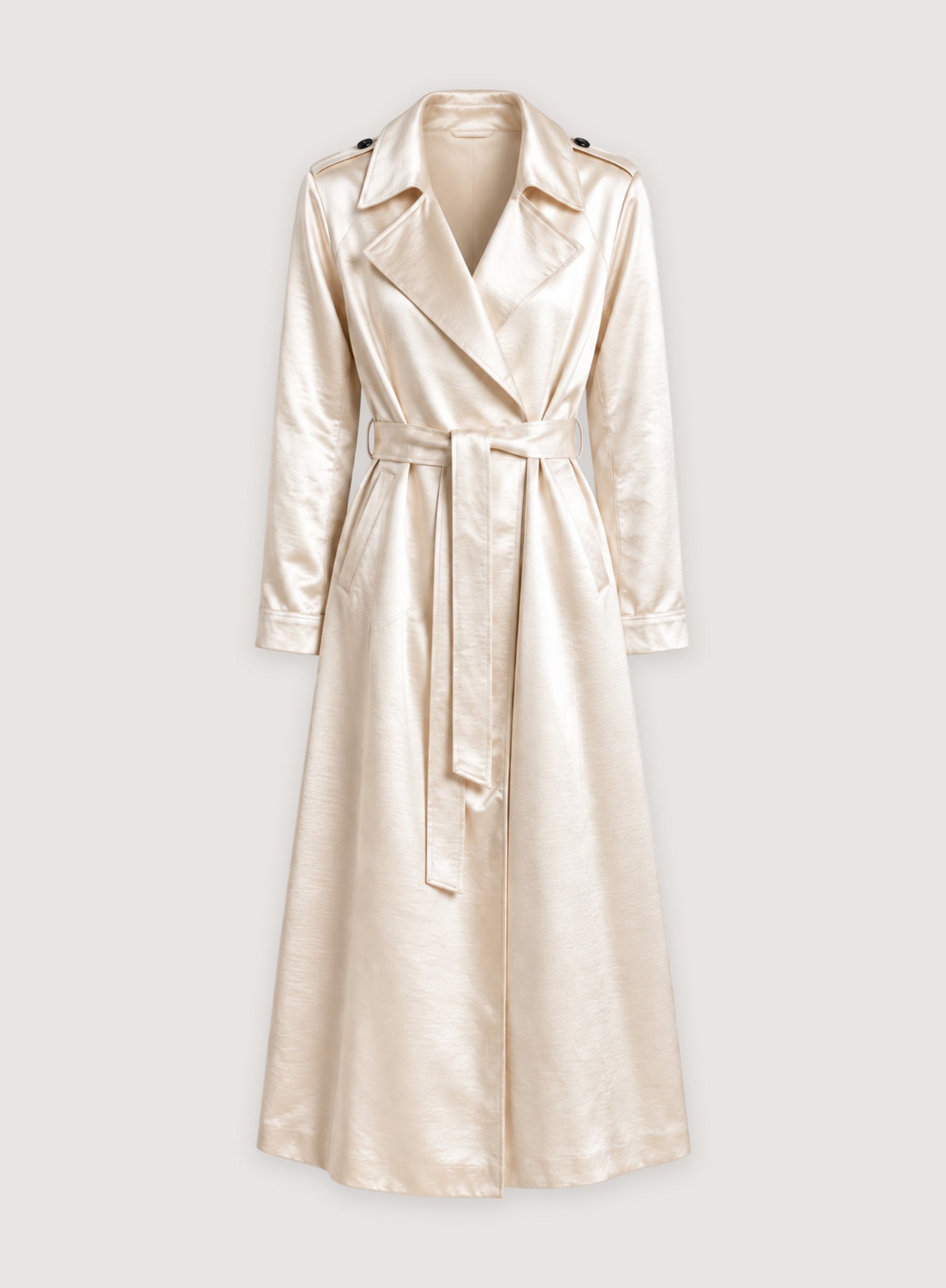 Cream Satin Belted Trench Coat