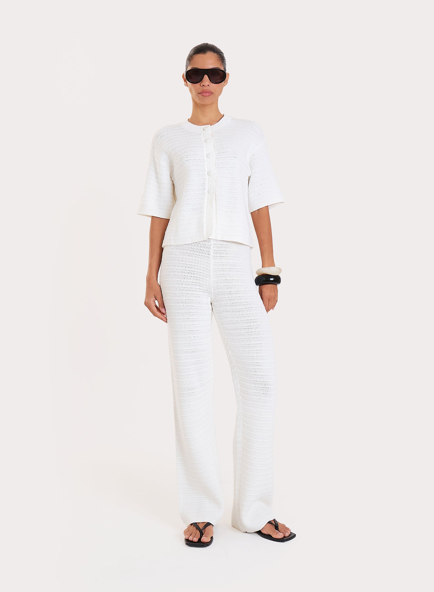 White Crochet Straight Leg Trousers