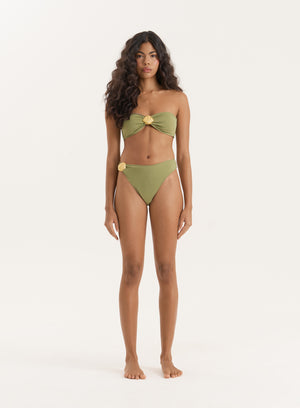 Olive Shell Buckle High Leg Bikini Bottom- Tamia