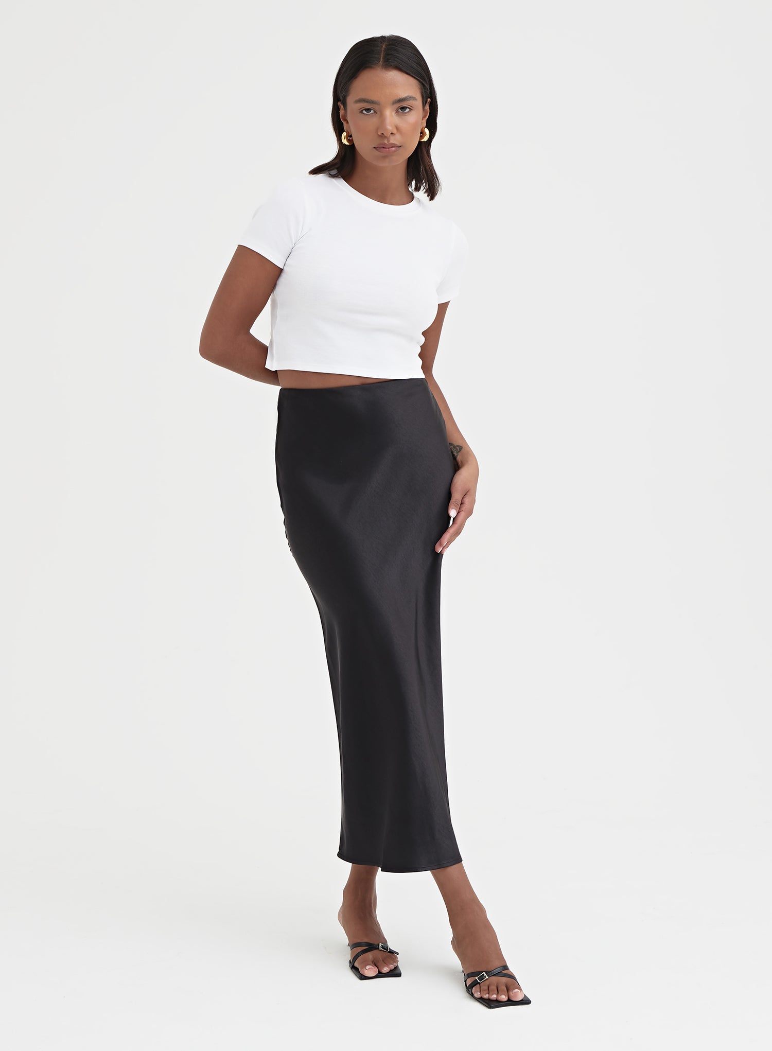 Black Satin Midaxi Skirt - Novah