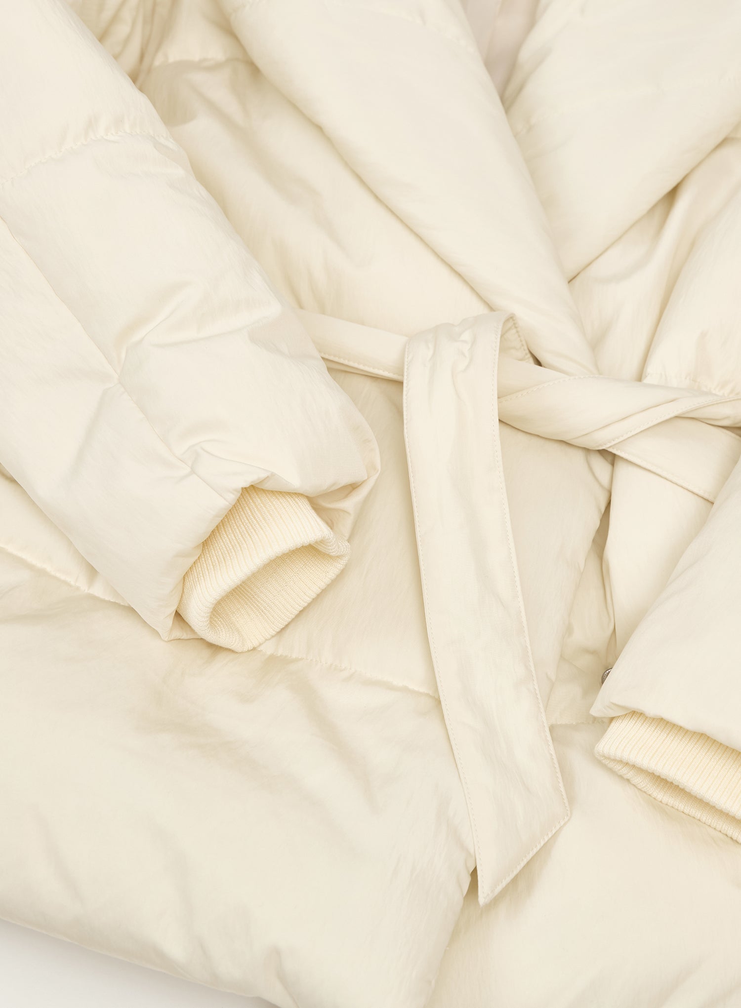 Cream Wrap Waist Belted Puffer Coat