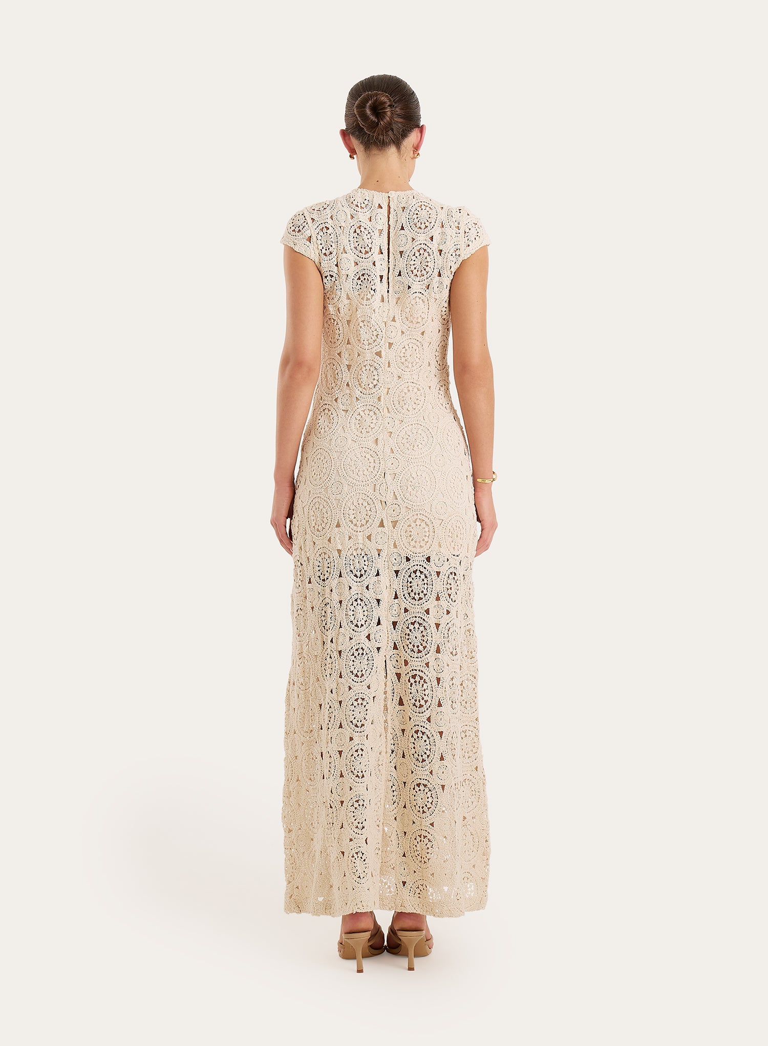Cream Crochet Cap Sleeve Maxi Dress