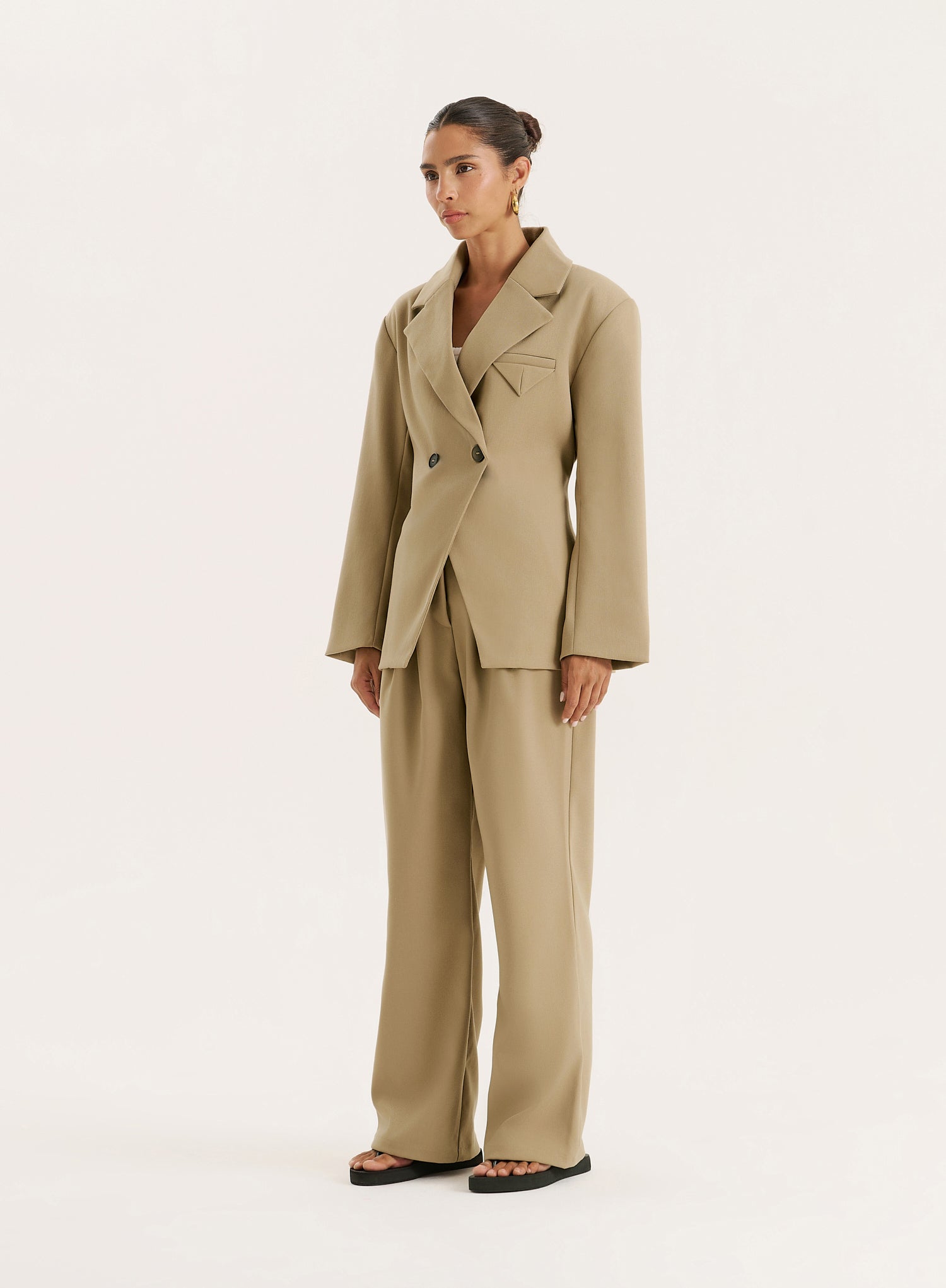 Camel Cinched Waist Tailored Blazer