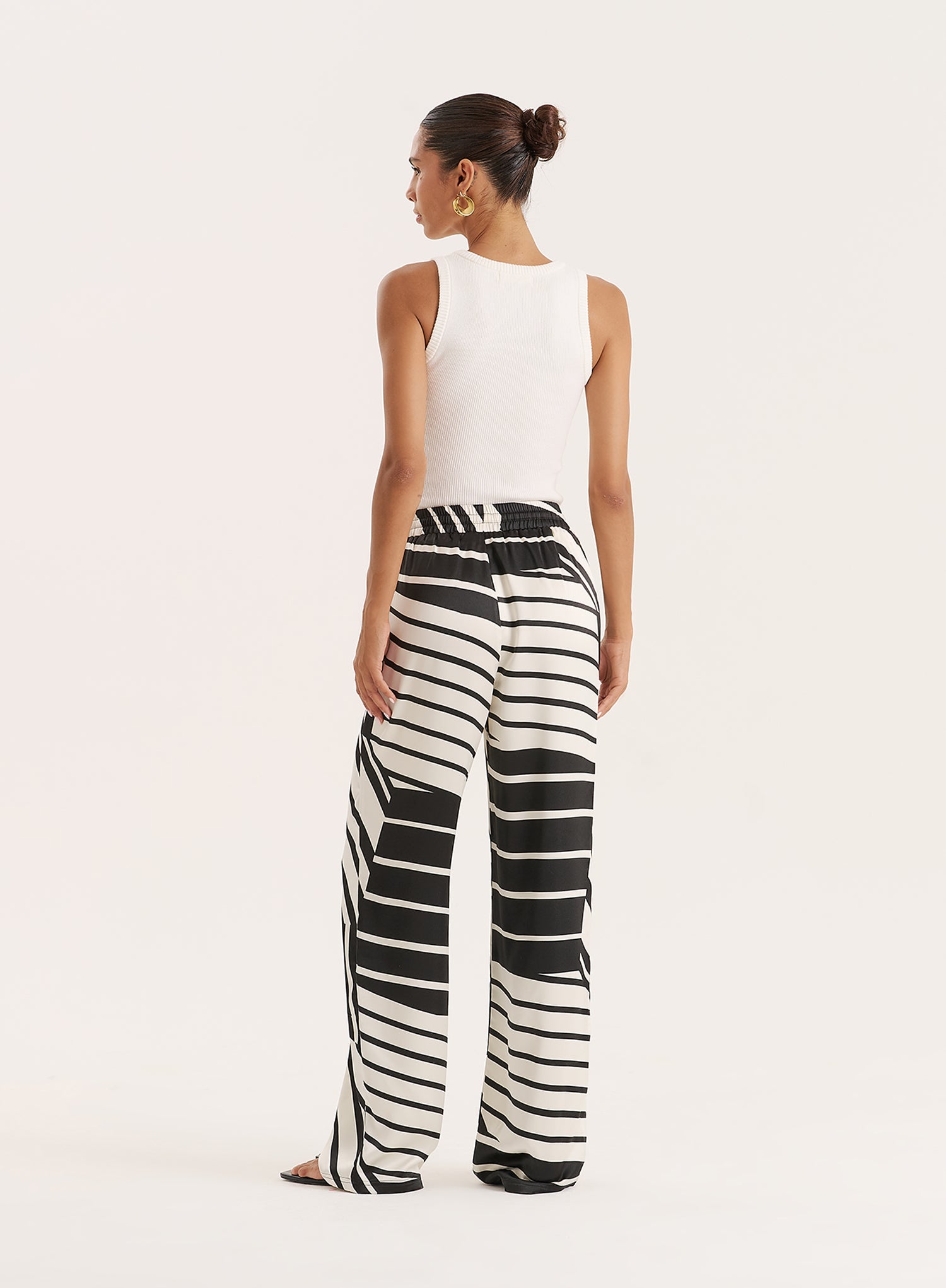 Black And White Abstract Print Satin Trouser