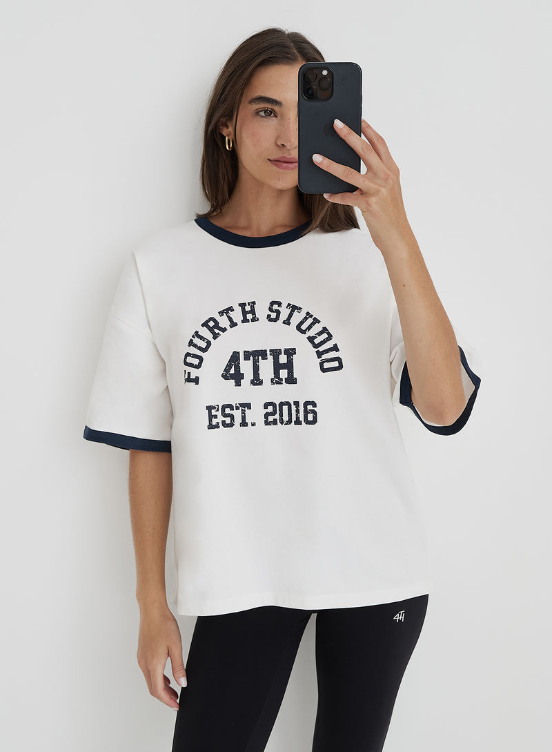 Cream Oversized Distressed Slogan T-Shirt- Finn