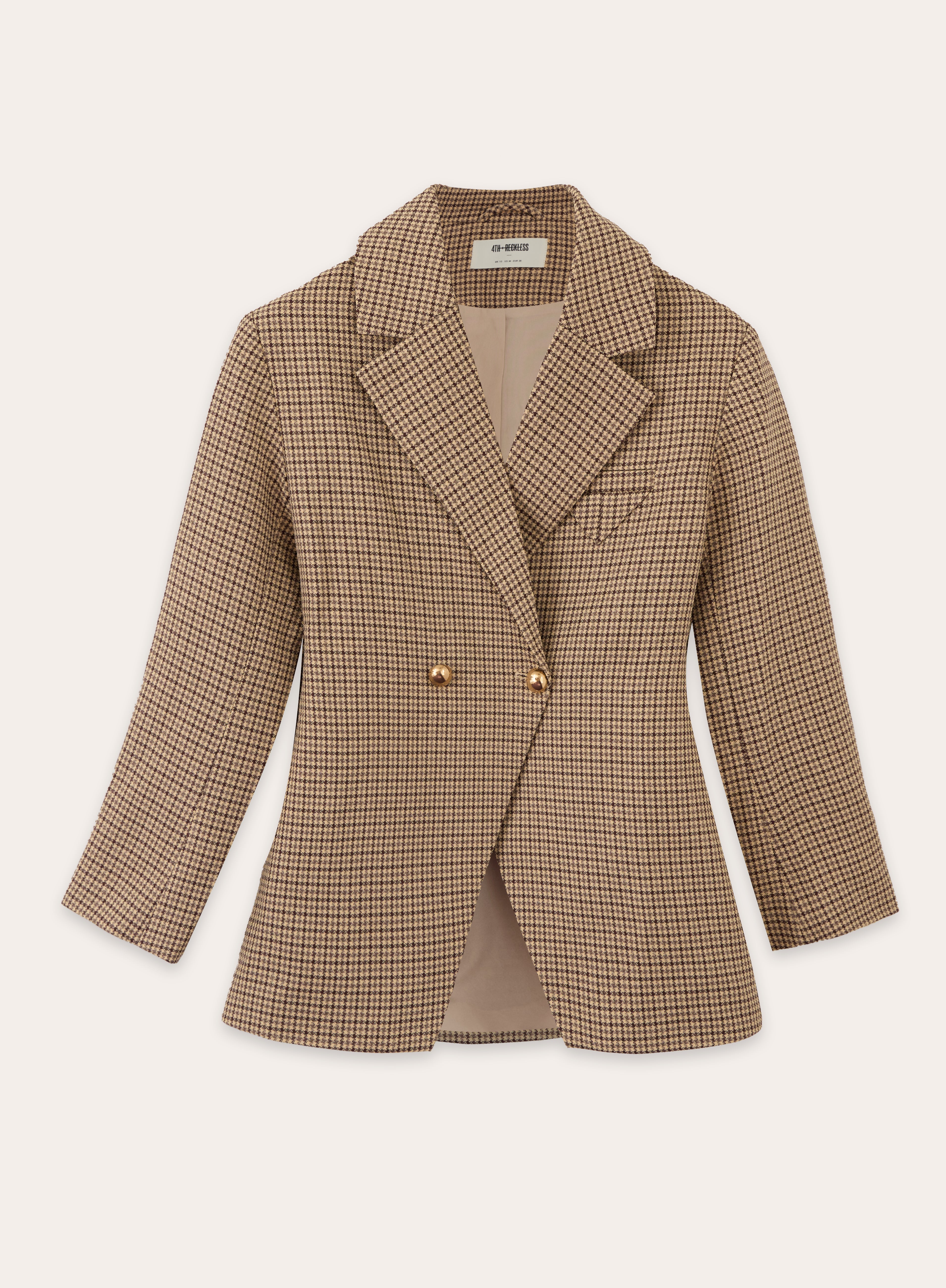 Check Print Cinched Waist Tailored Blazer