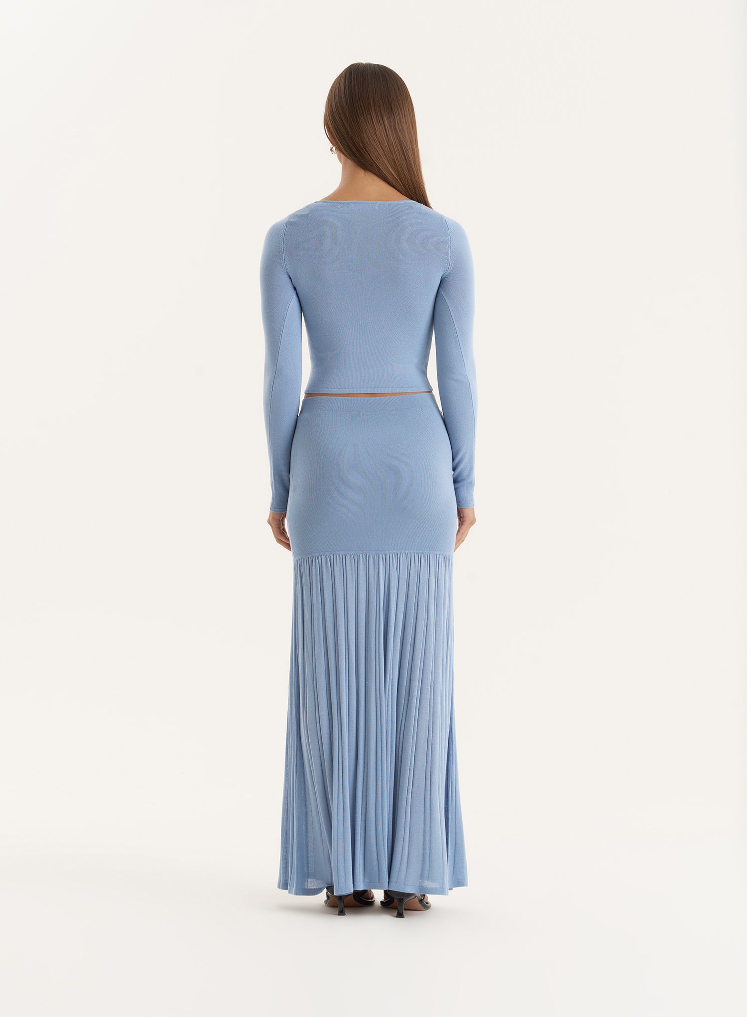 Blue Knitted Drop Waist Maxi Skirt- Nancy