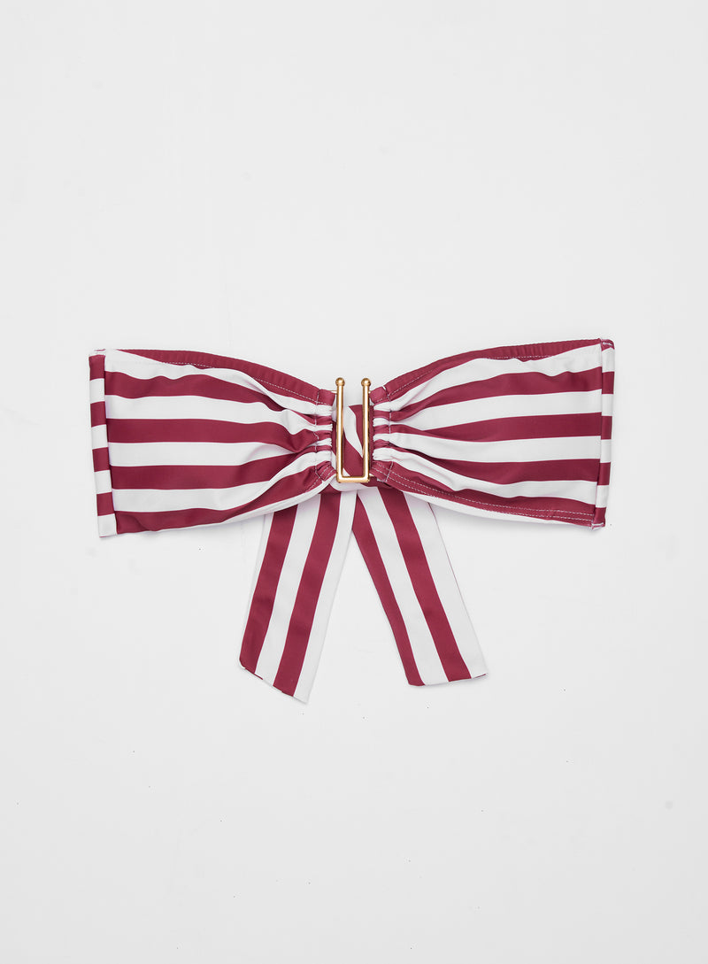 Red And White Stripe Bandeau Bikini Top- Paloma