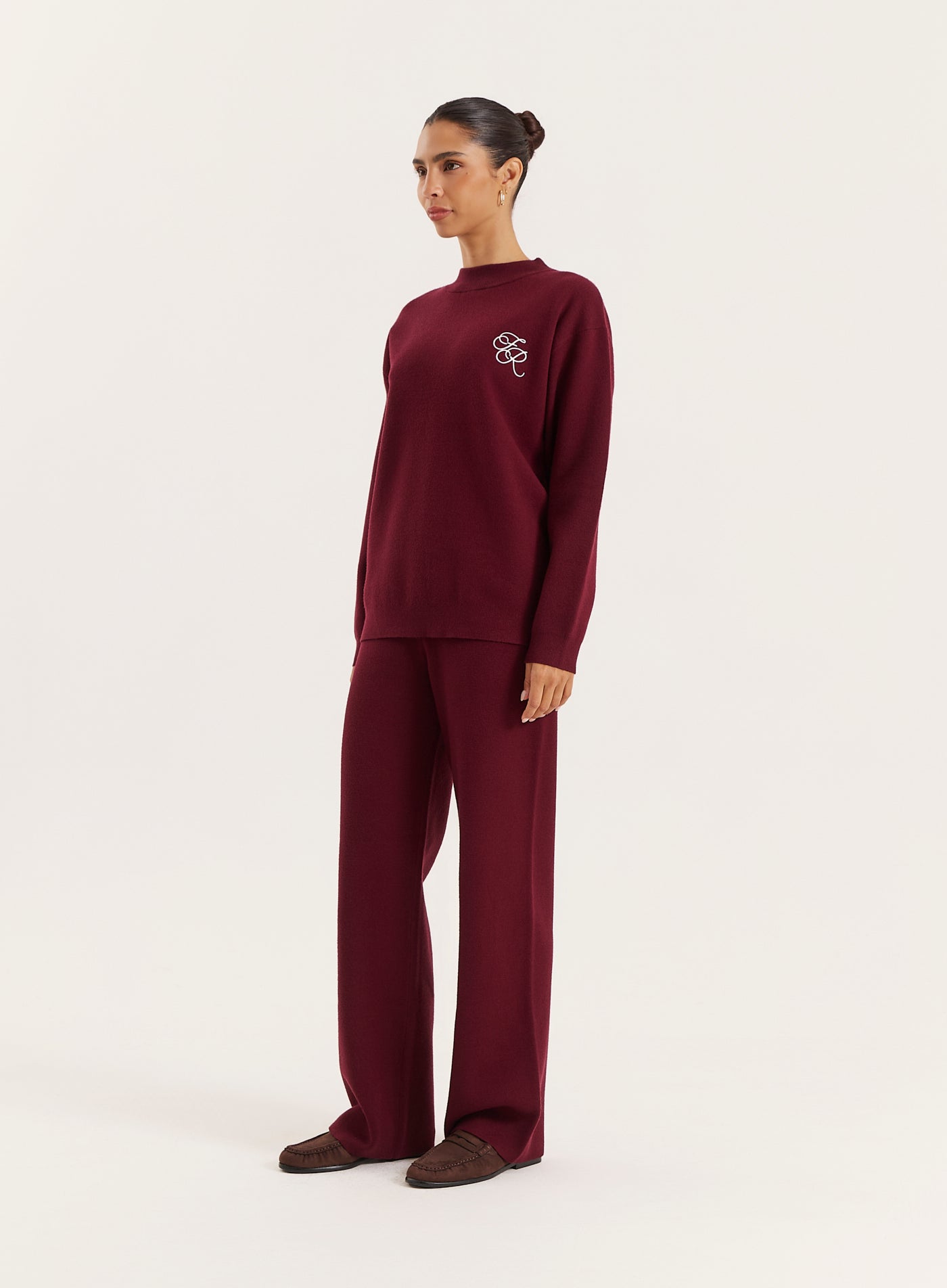 Burgundy Knitted Straight Leg Trousers