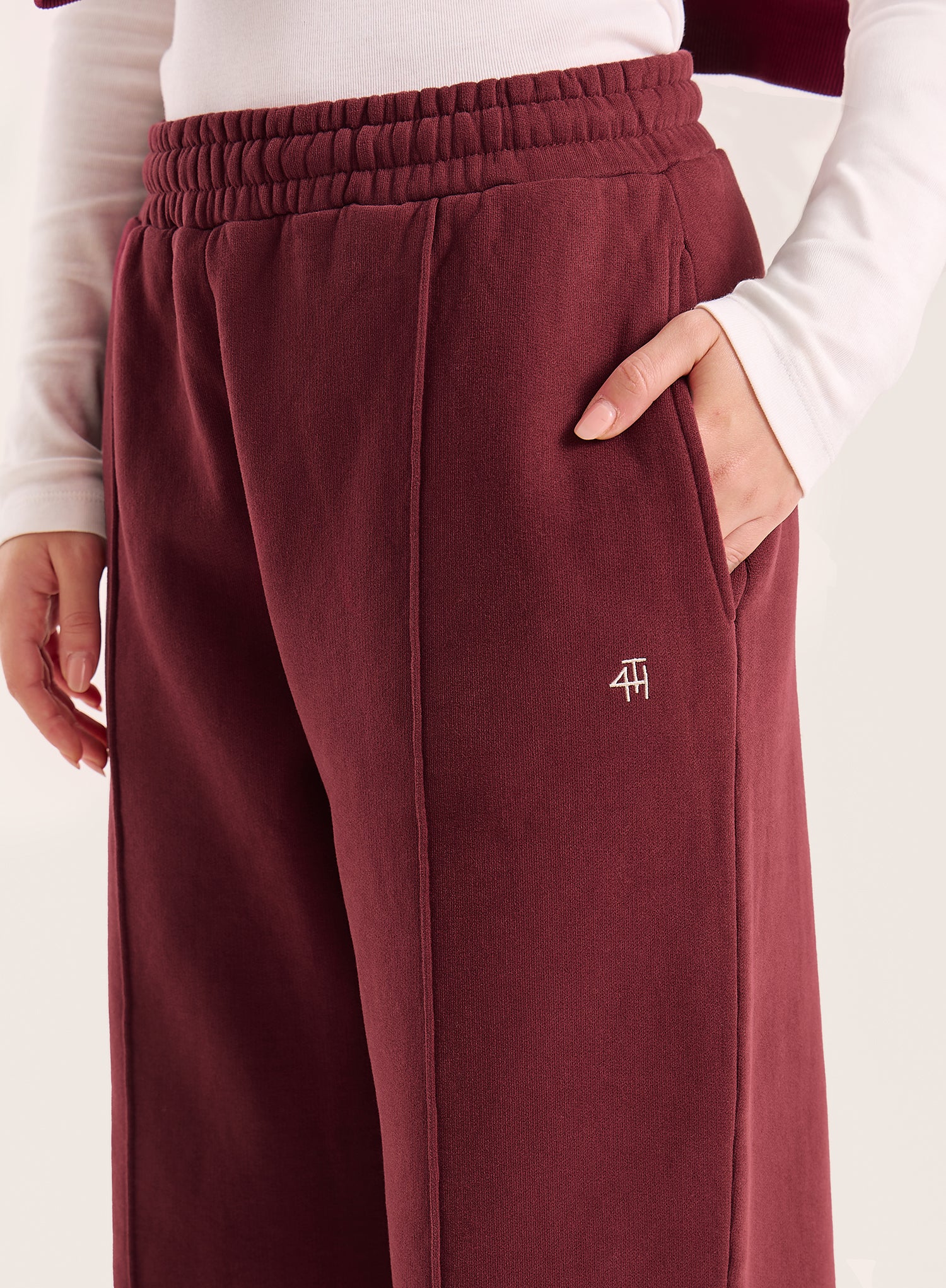 Burgundy 4th Wide Leg Branded Joggers