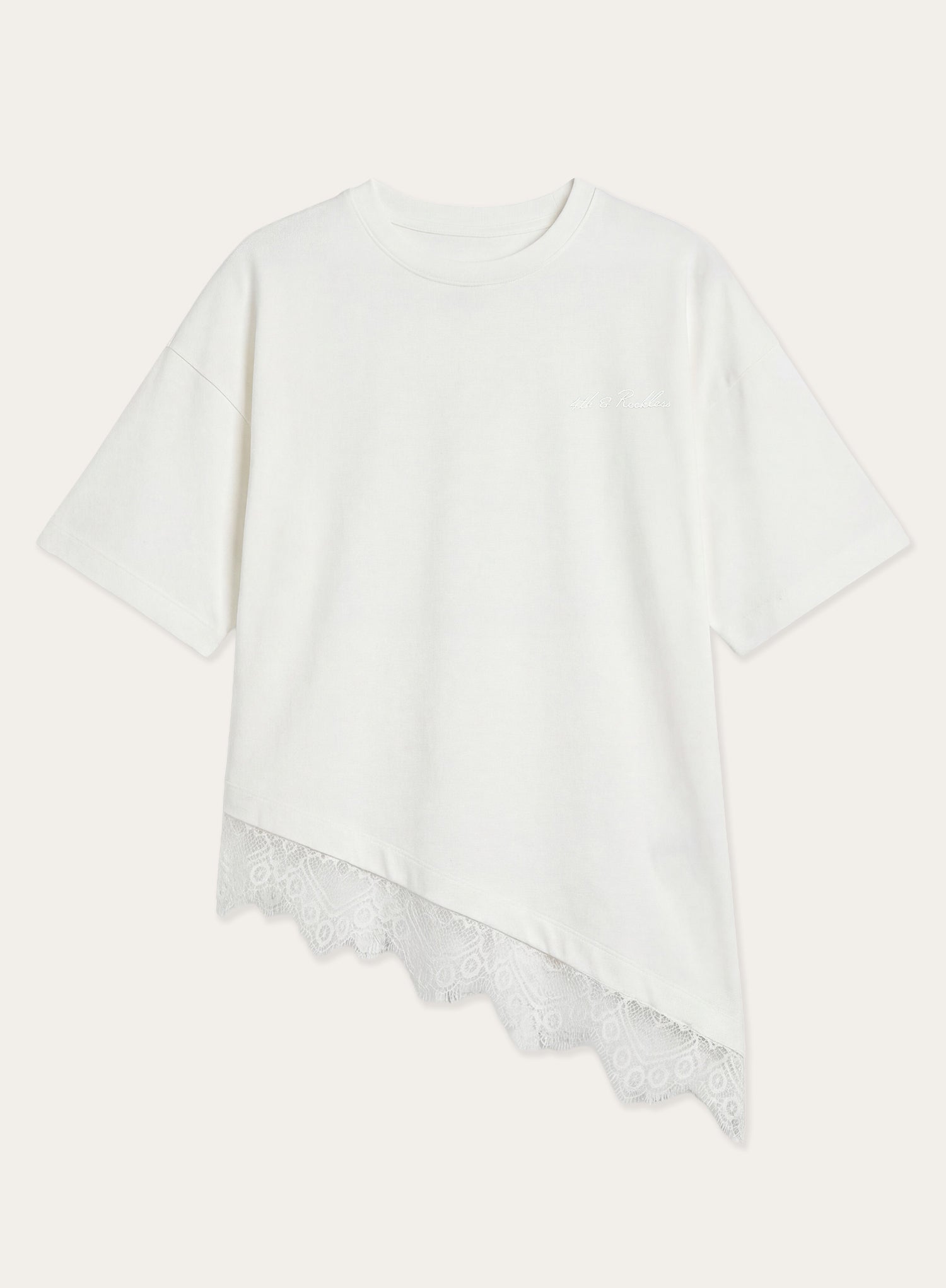 White Asymmetric Lace Hem T-Shirt