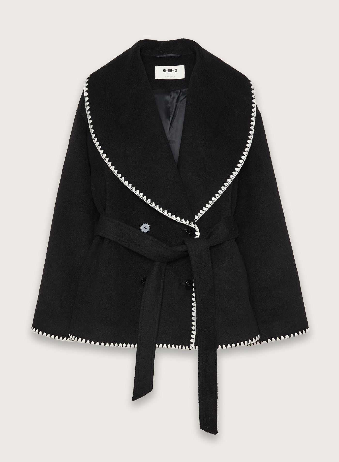 Black Contrast Stitch Belted Jacket