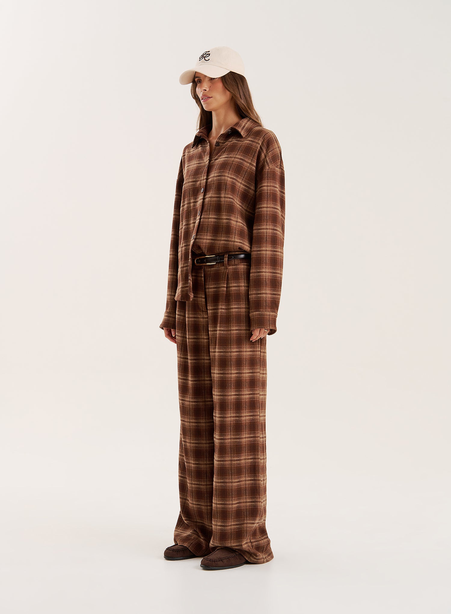 Brown Check Print Straight Leg Trousers
