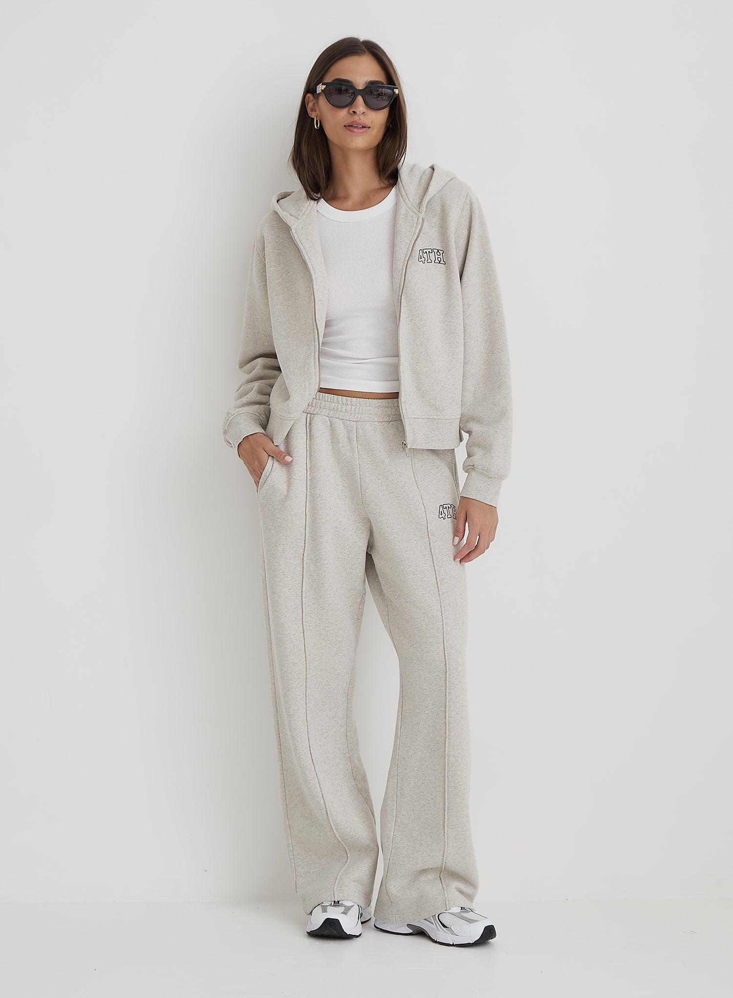 Grey Wide Leg Fourth Embroidered Jogger- Carey