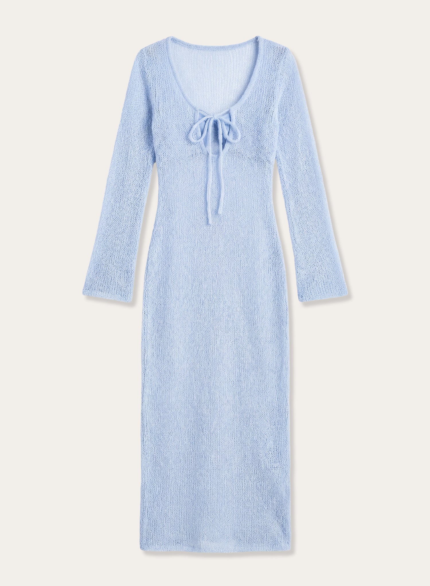 Blue Semi Sheer Cut Out Keyhole Knitted Maxi Dress