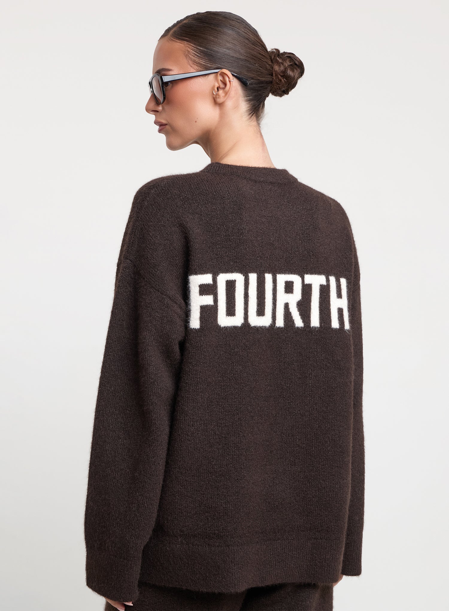 Chocolate Knitted Slogan Back Jumper