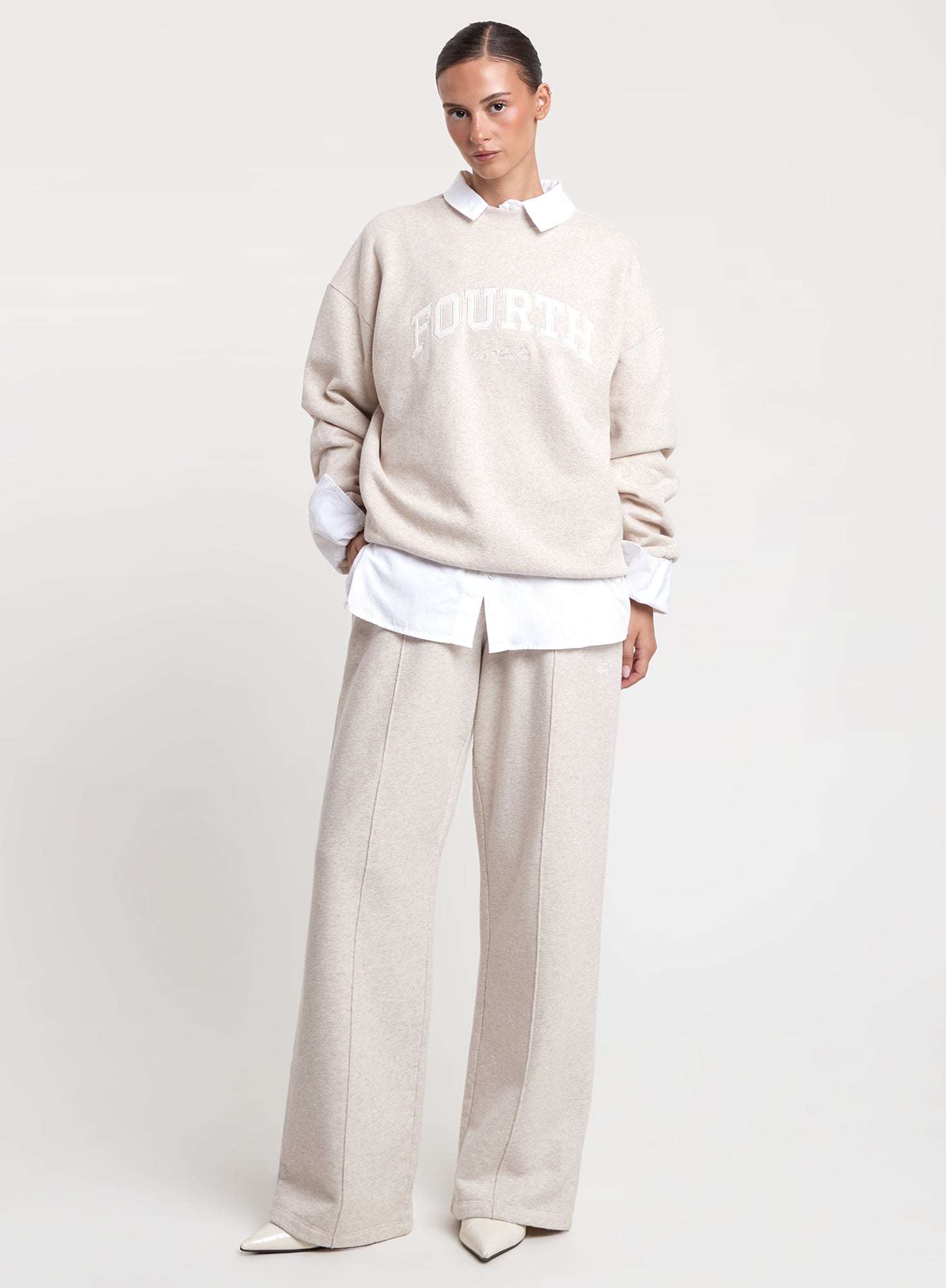 Oatmeal Fourth Embroidered Branded Sweatshirt