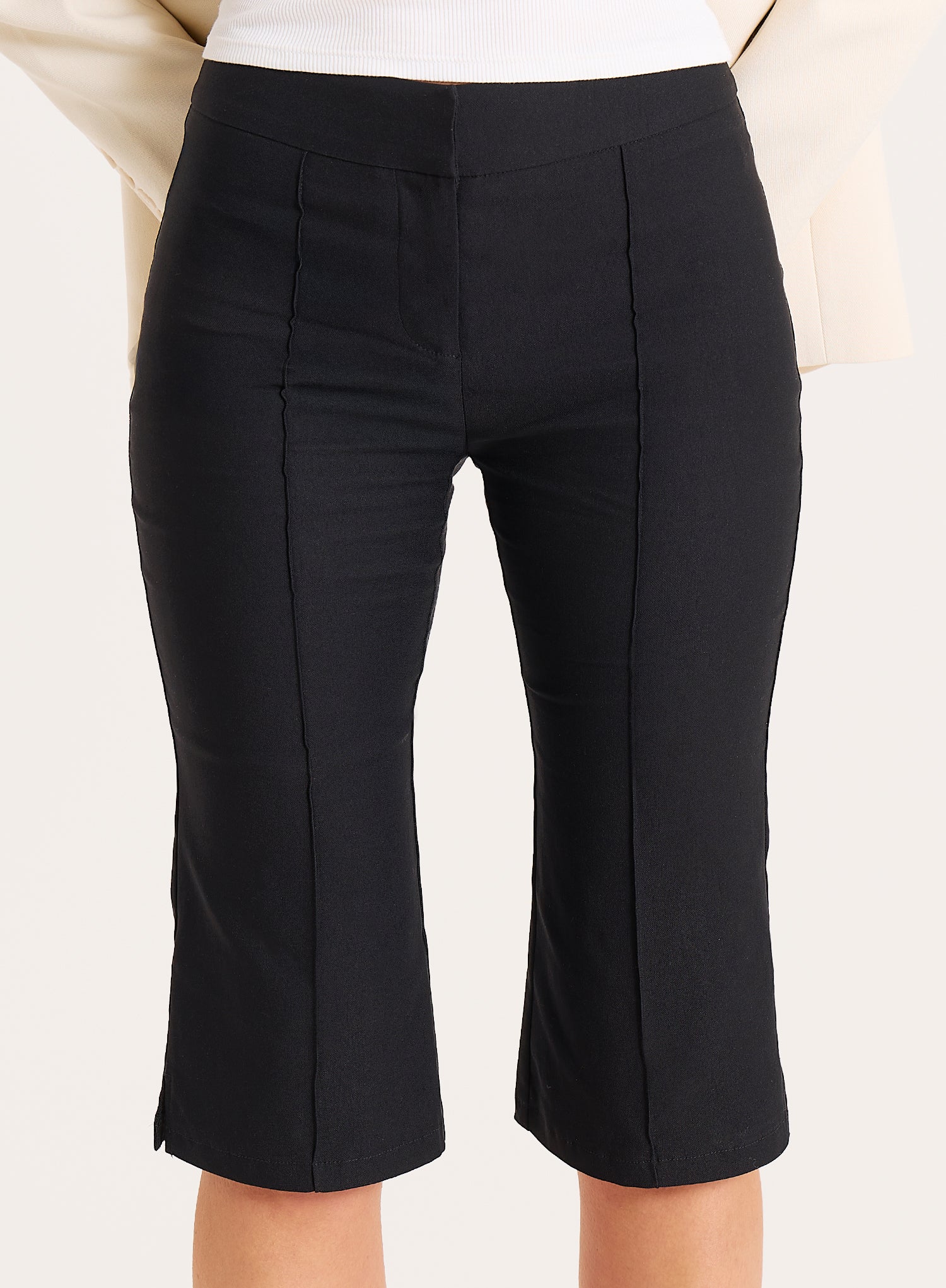 Black Flared Hem Capri Trousers