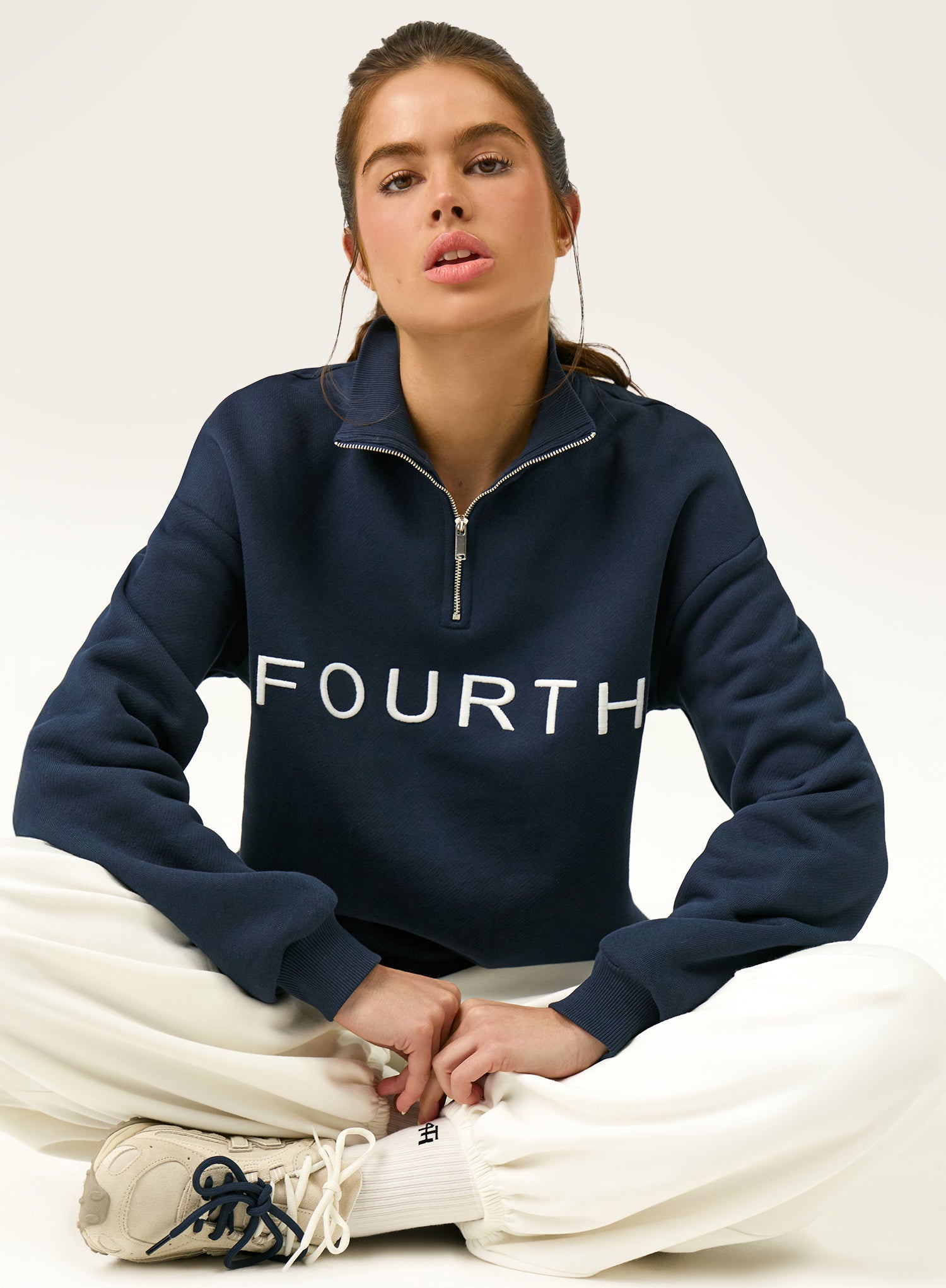 Navy Branded Quarter Zip Sweatshirt