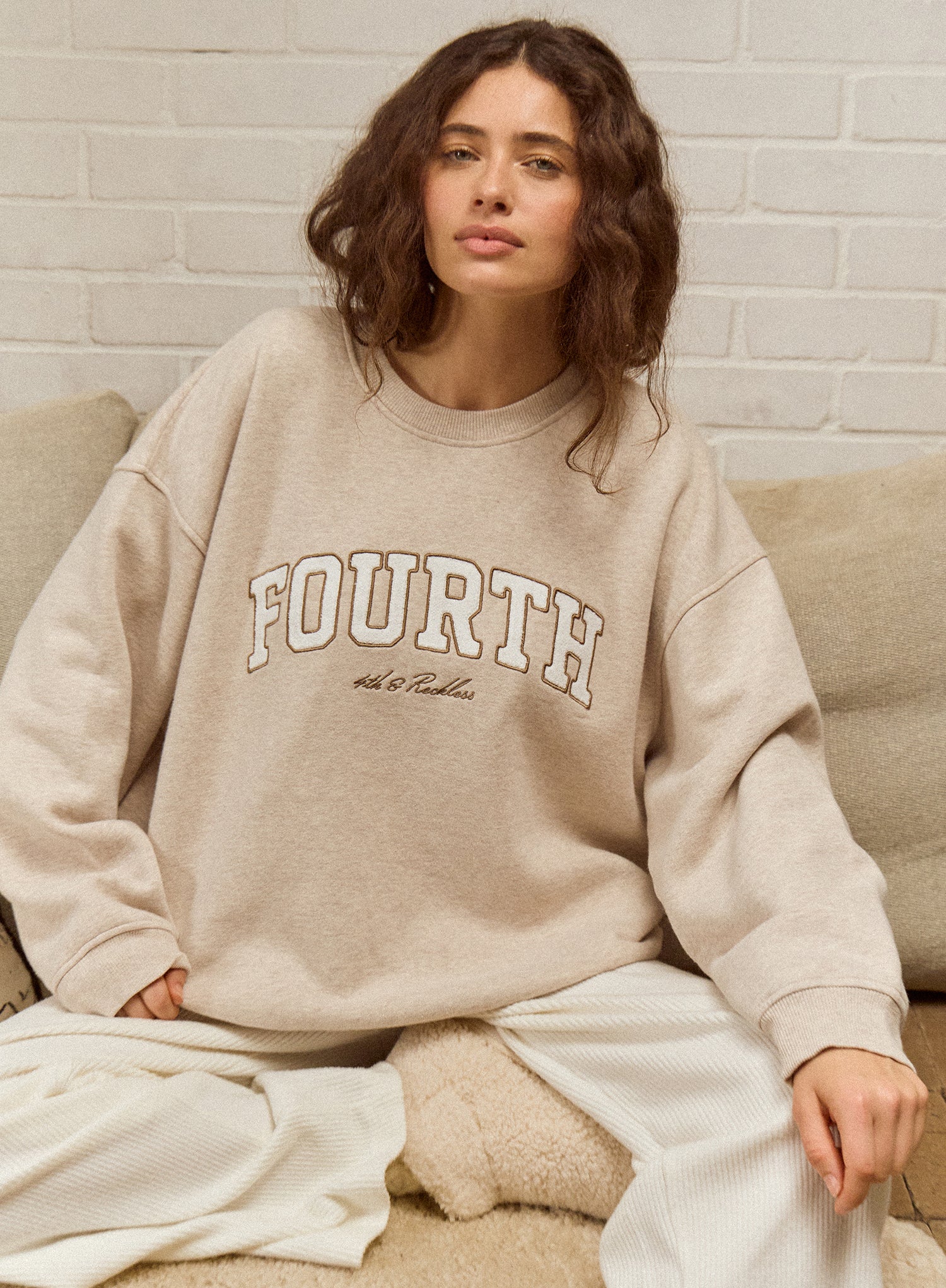 Oatmeal Fourth Slogan Sweatshirt