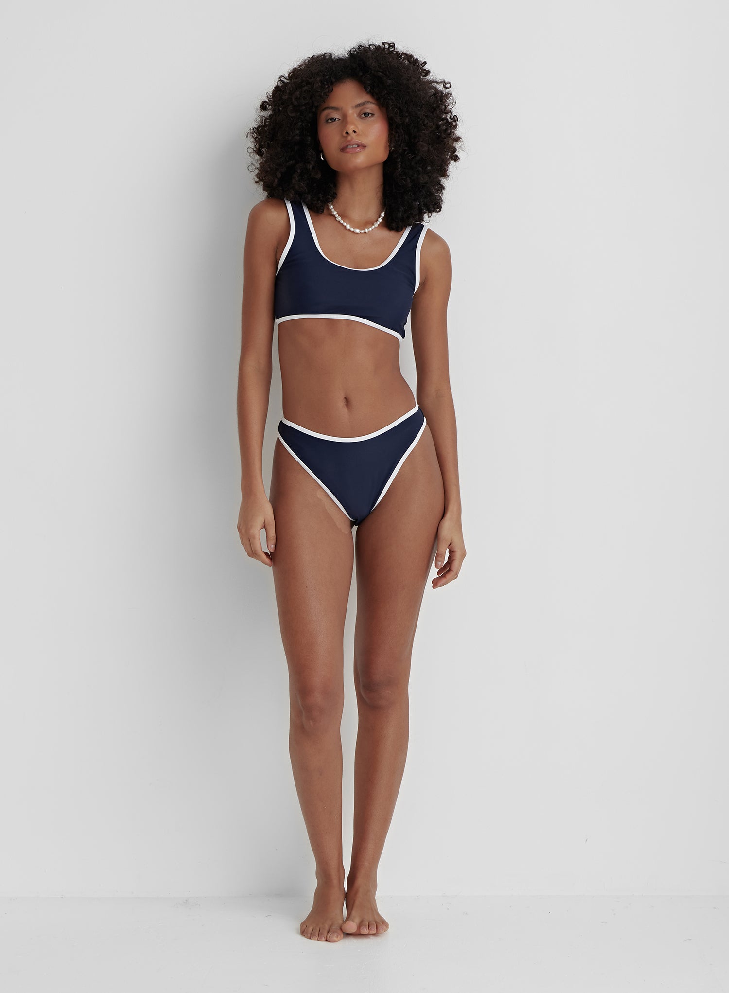 Navy Contrast Trim Bikini Bottom- Florence