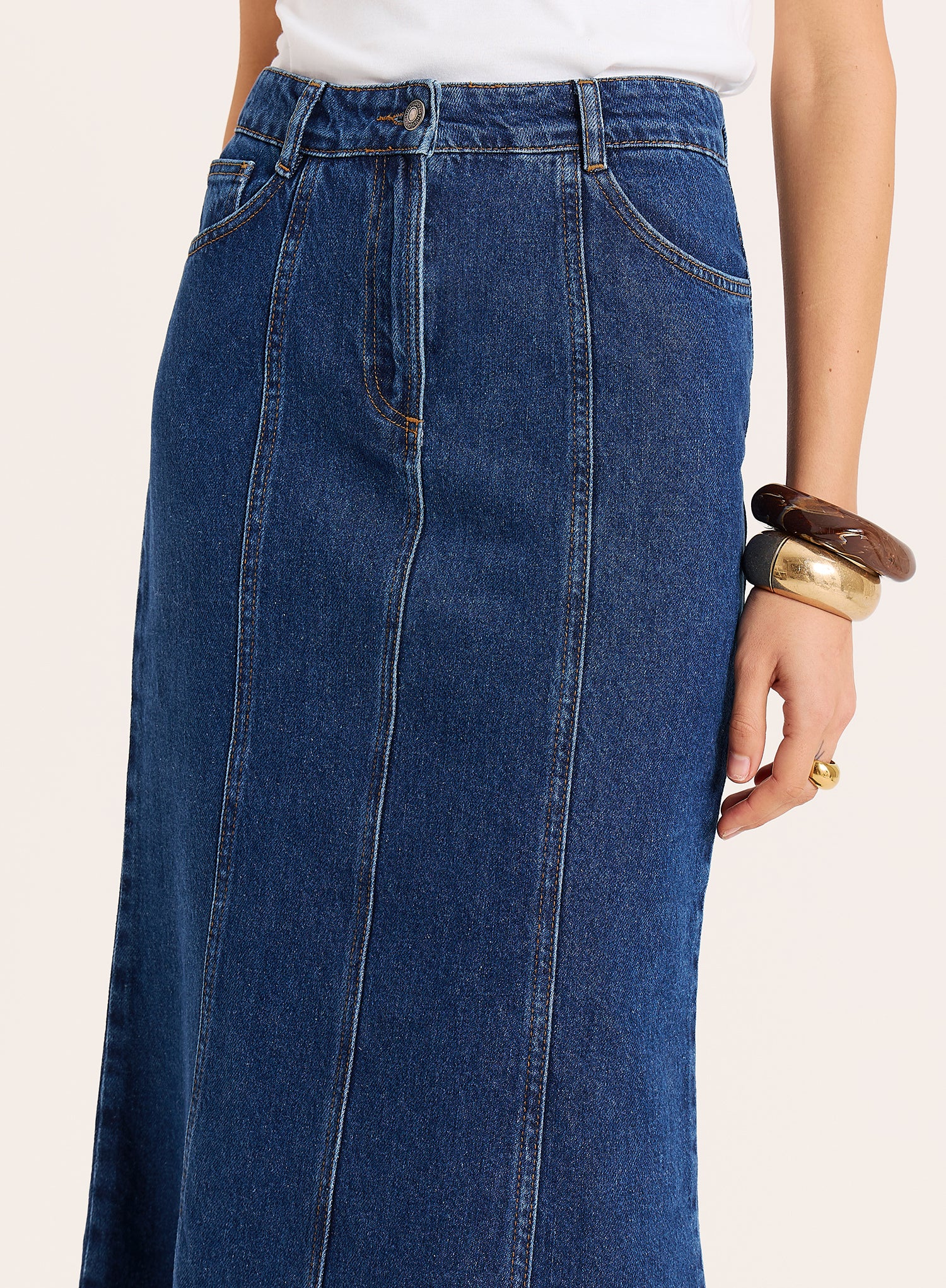Indigo Wash Panelled Denim Maxi Skirt