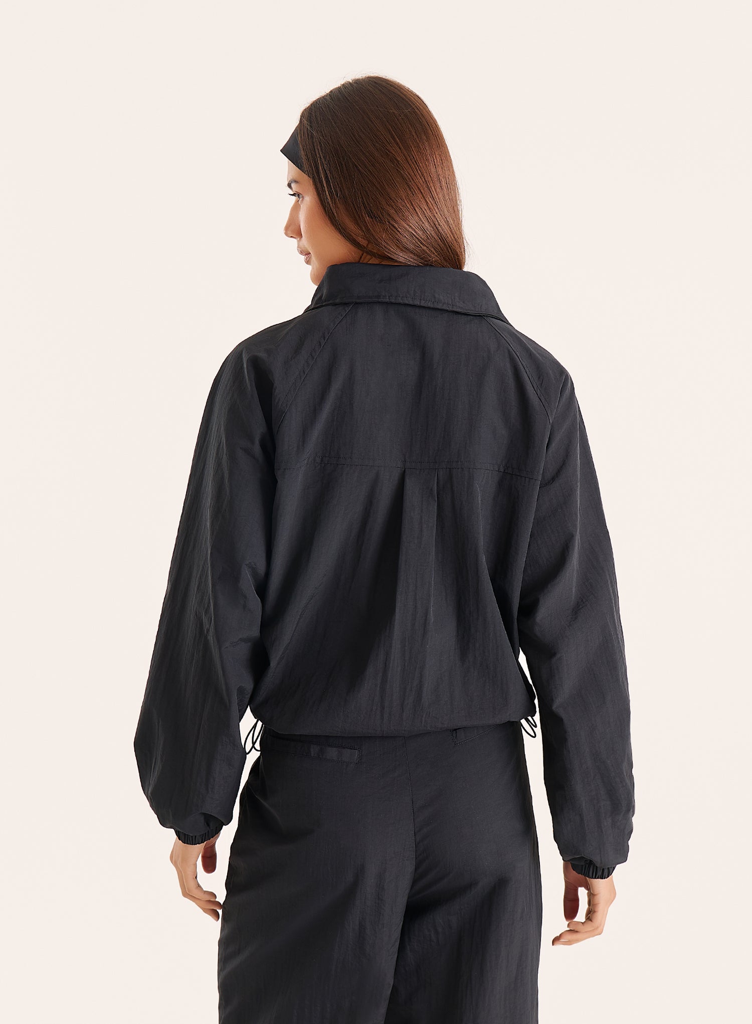 Black Funnel Neck Windbreaker Jacket