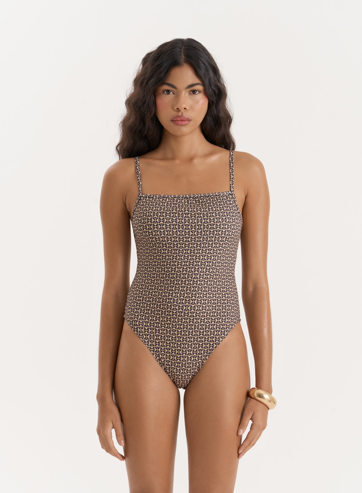 Geo Printed High Leg Strappy Swimsuit- Aelin