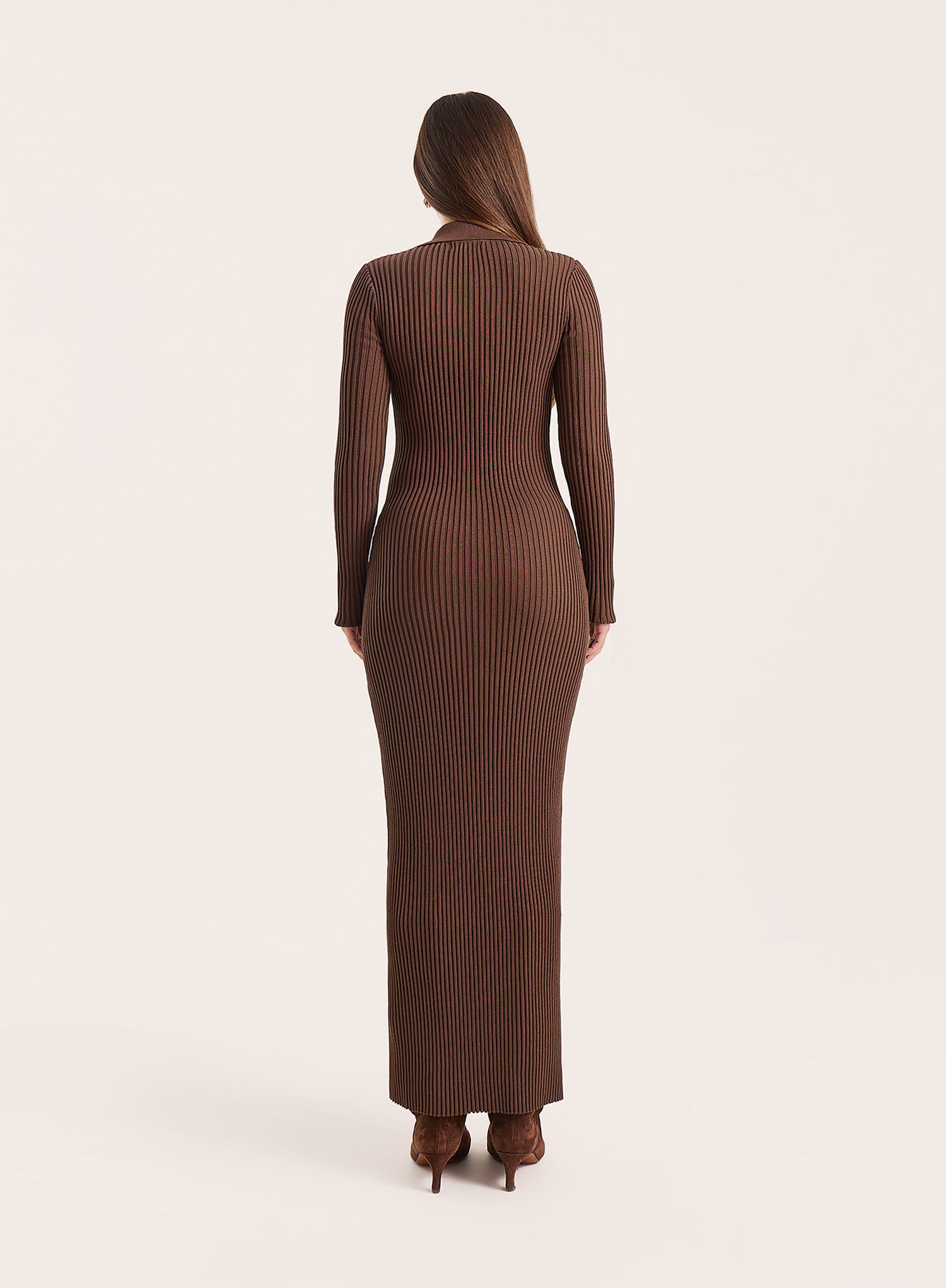Chocolate Polo Collar Knitted Maxi Dress