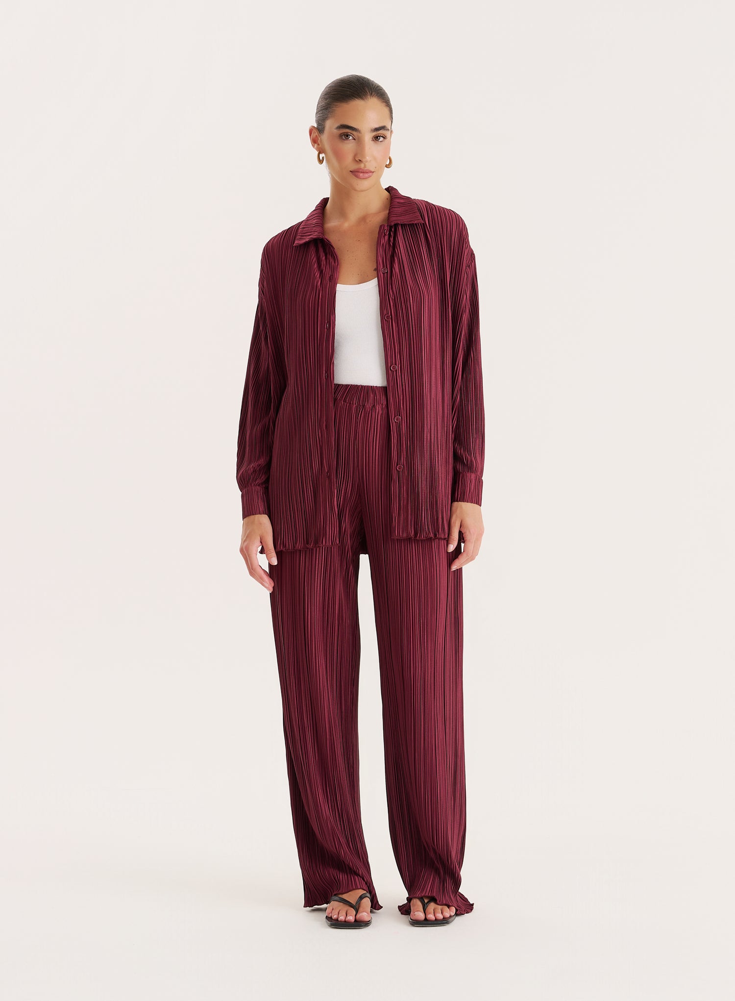Burgundy Plisse Trouser