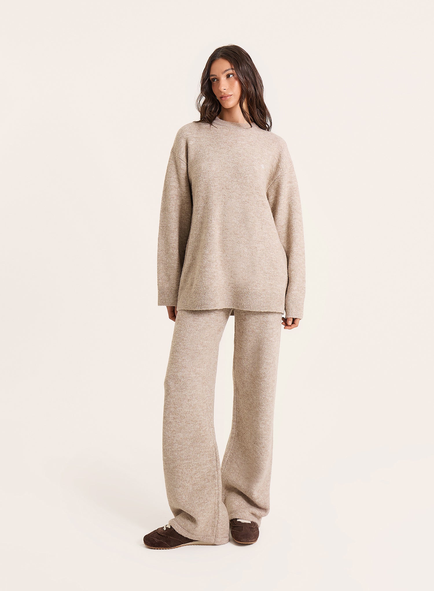 Oatmeal Knitted Straight Leg Trousers