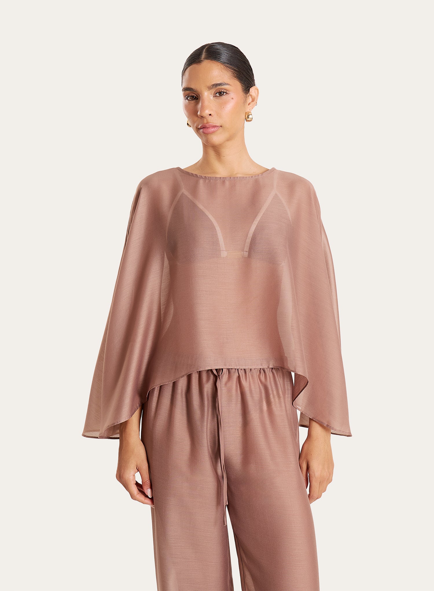 Mocha Sheer Cape Top