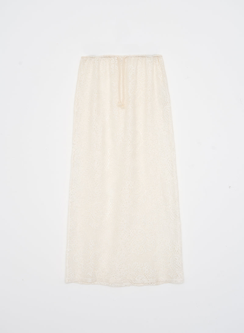Off White Crochet Maxi Skirt- Rose