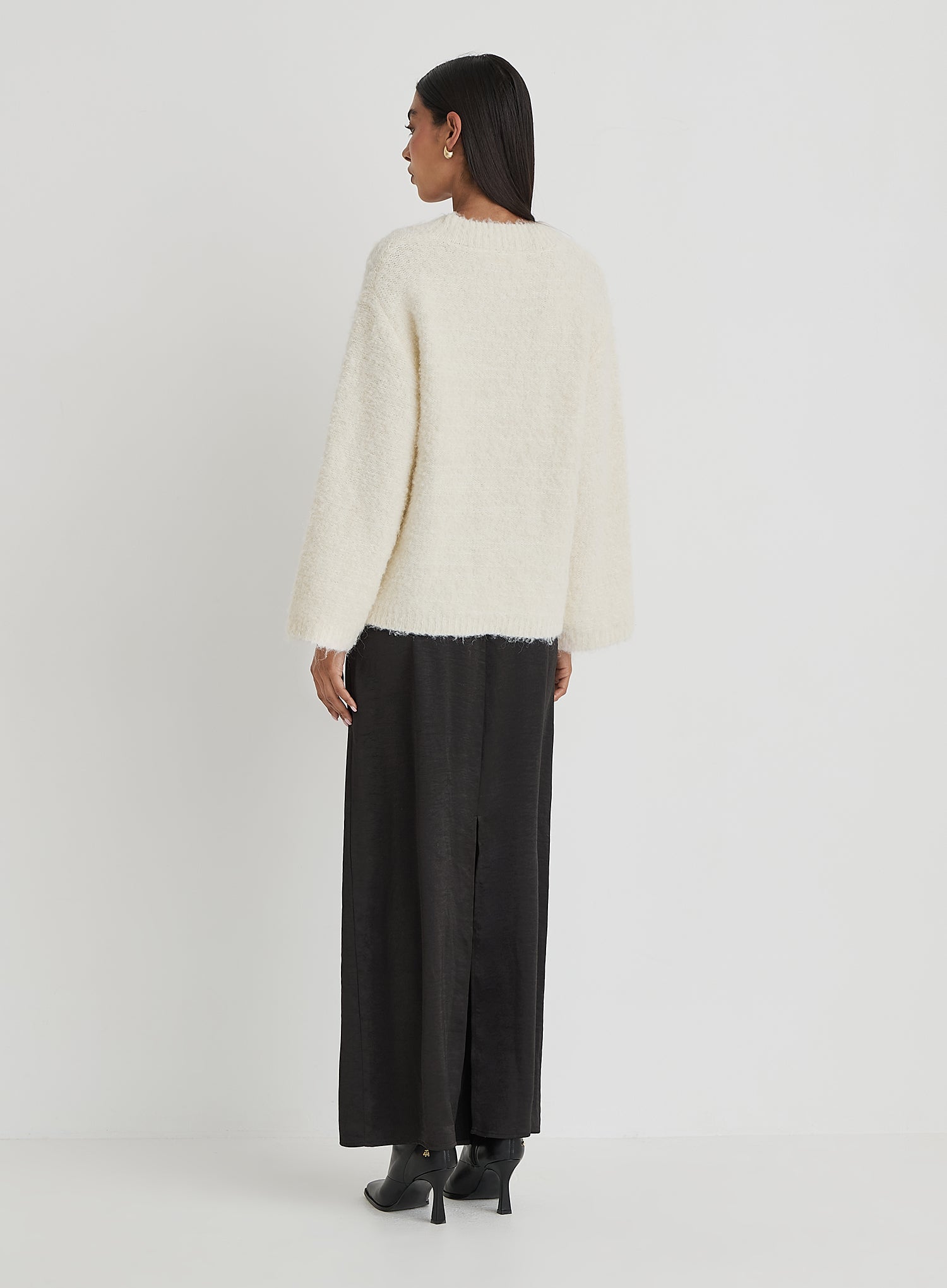 Off White Brushed Knit Cardigan- Lidia