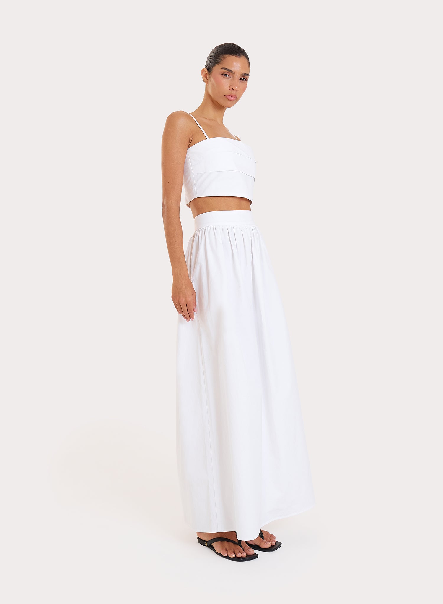 White Cotton Cami  Pleated Crop Top