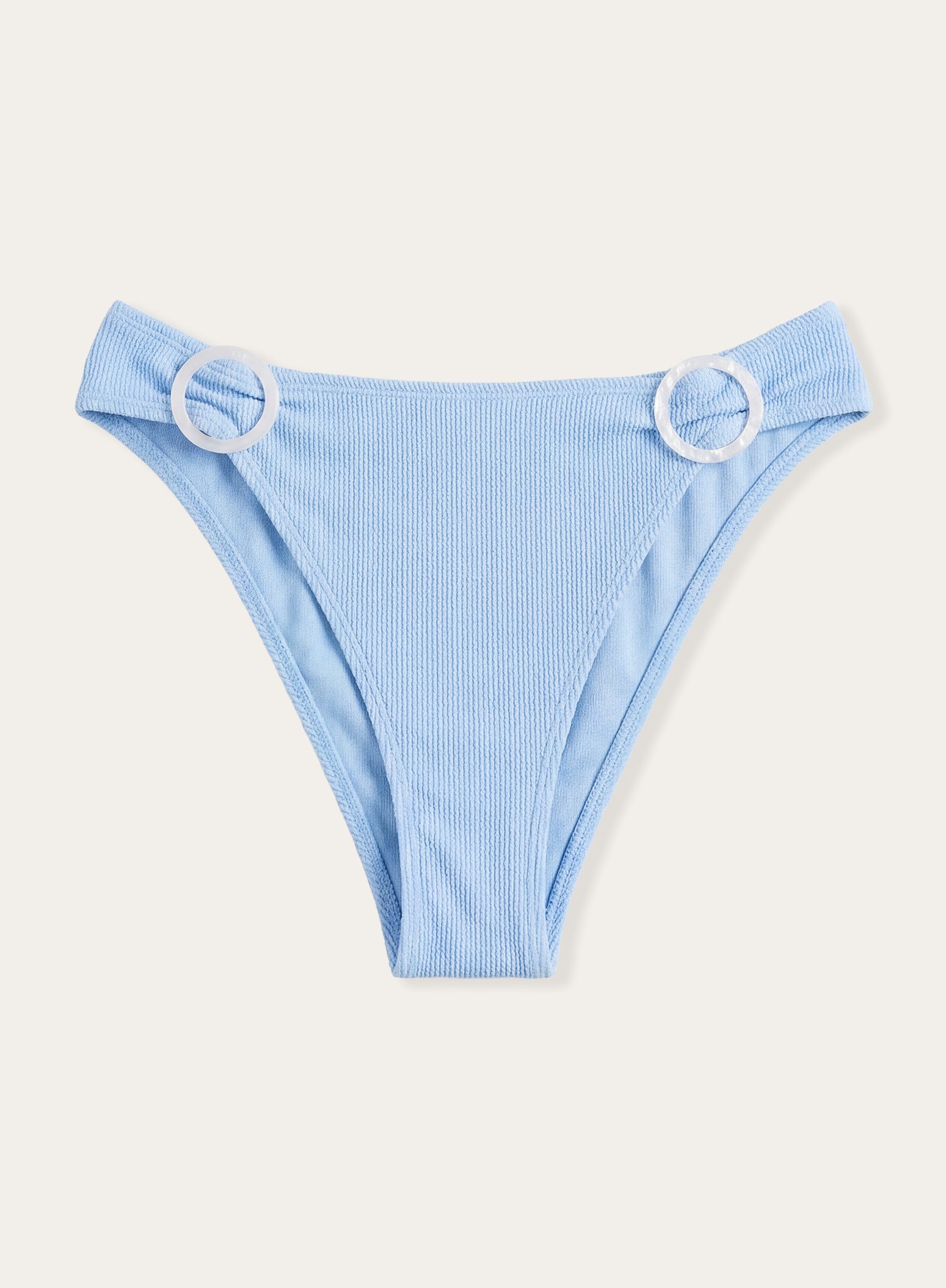 Light Blue Pearl Ring Crinkle High Leg Bikini Bottom