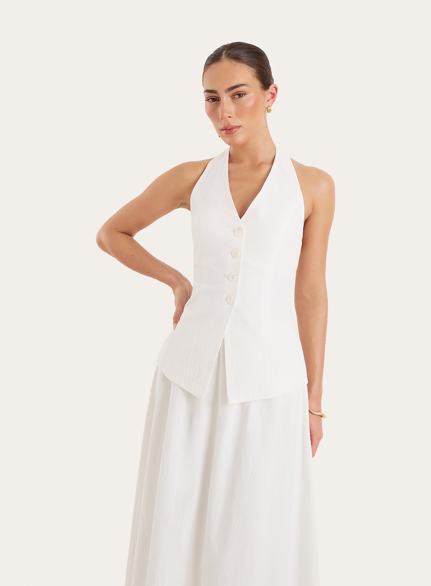 White Cotton Halterneck Tailored Waistcoat