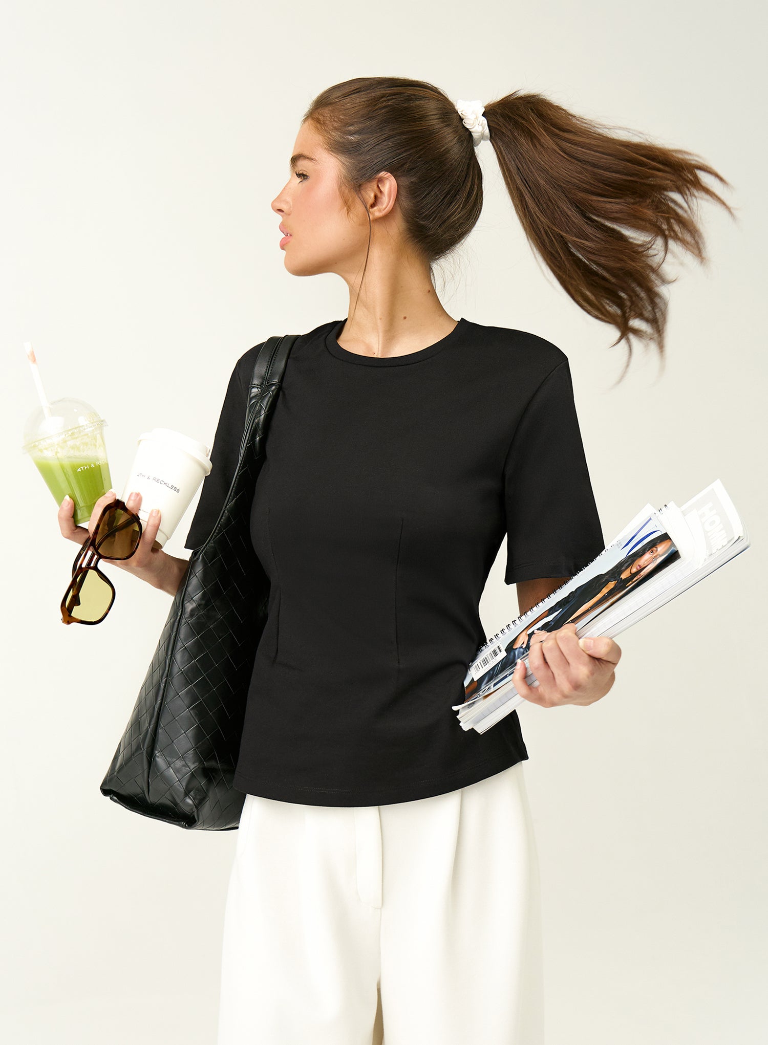 Black Shoulder Pad Peplum T-Shirt