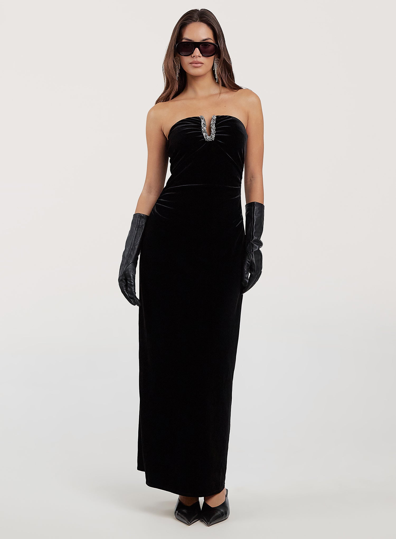 Black Embellished Velvet Midaxi Dress