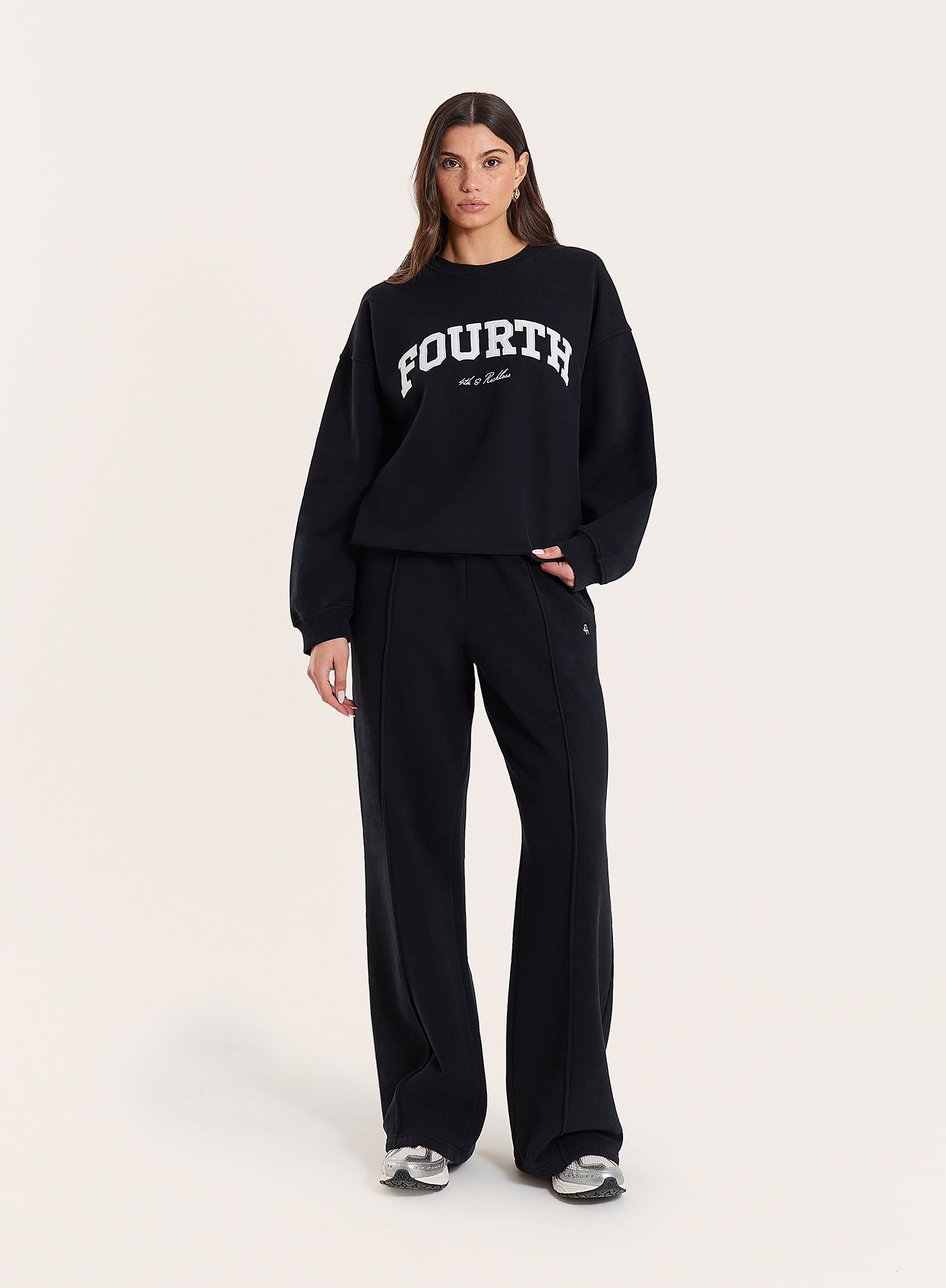 Black 4th Wide Leg Branded Joggers