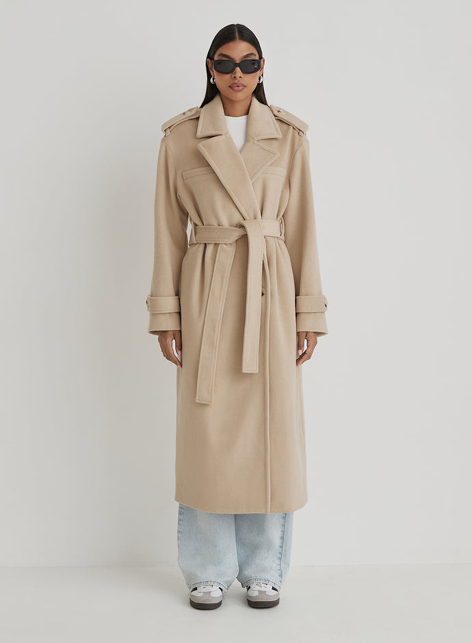Women's Beige Tailored Belted Trench Coat Anderson 4th Reckless