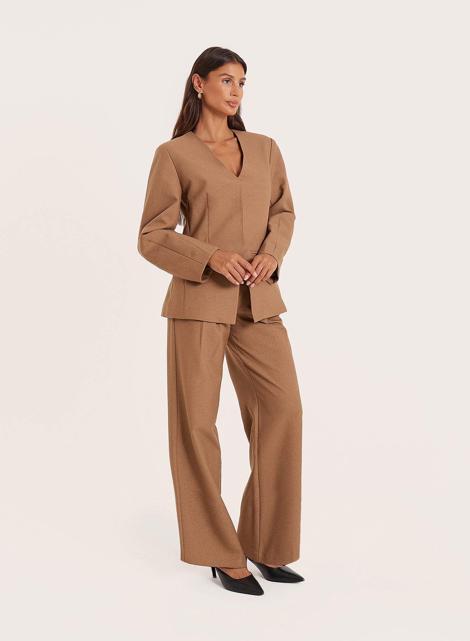Taupe Tailored Straight Leg Trousers