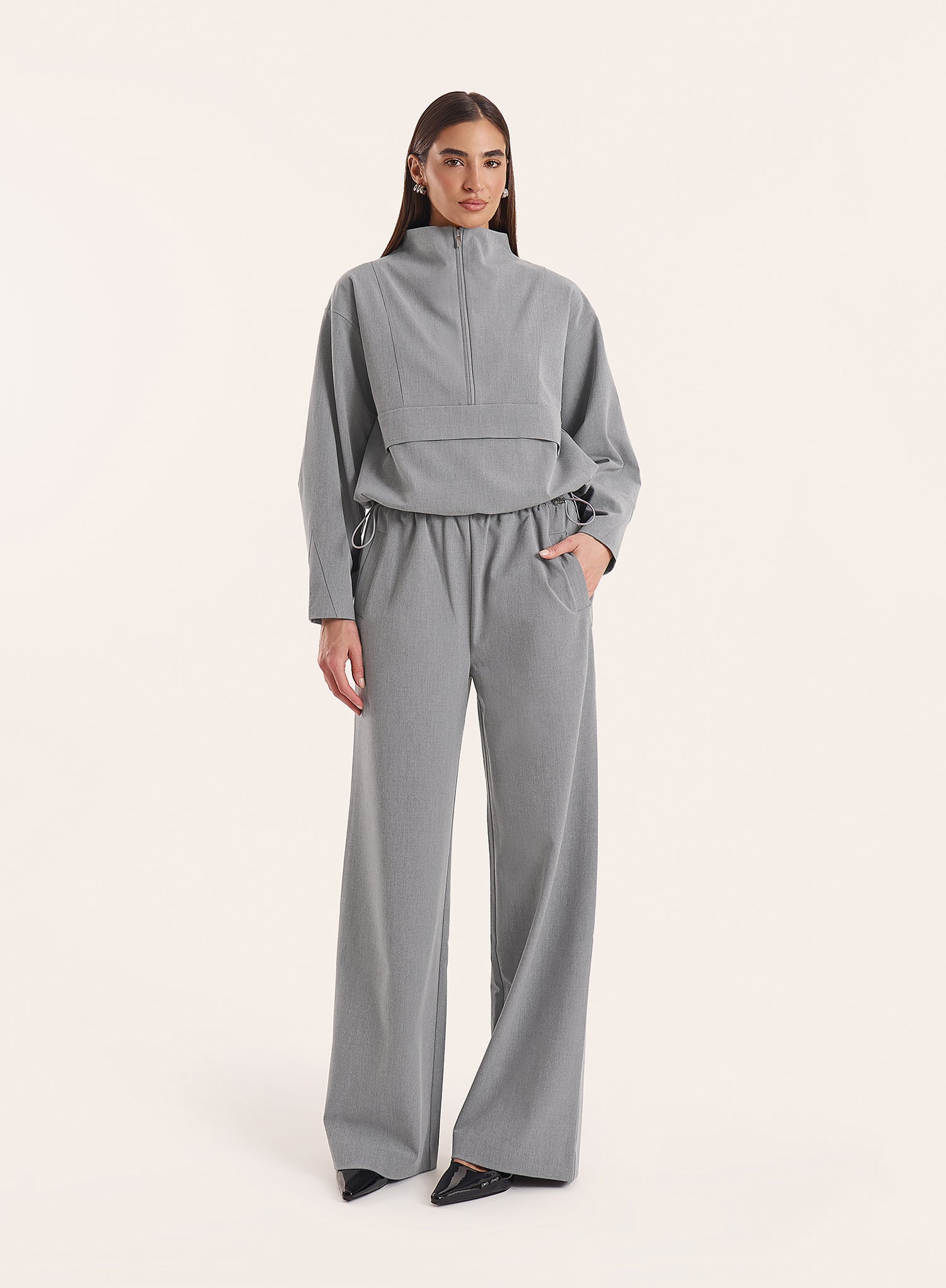 Grey Funnel Neck Track Jacket
