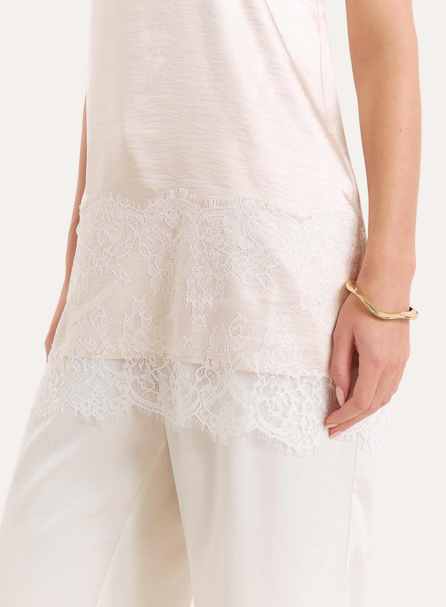 Cream Satin Lace Hem Bandeau Top