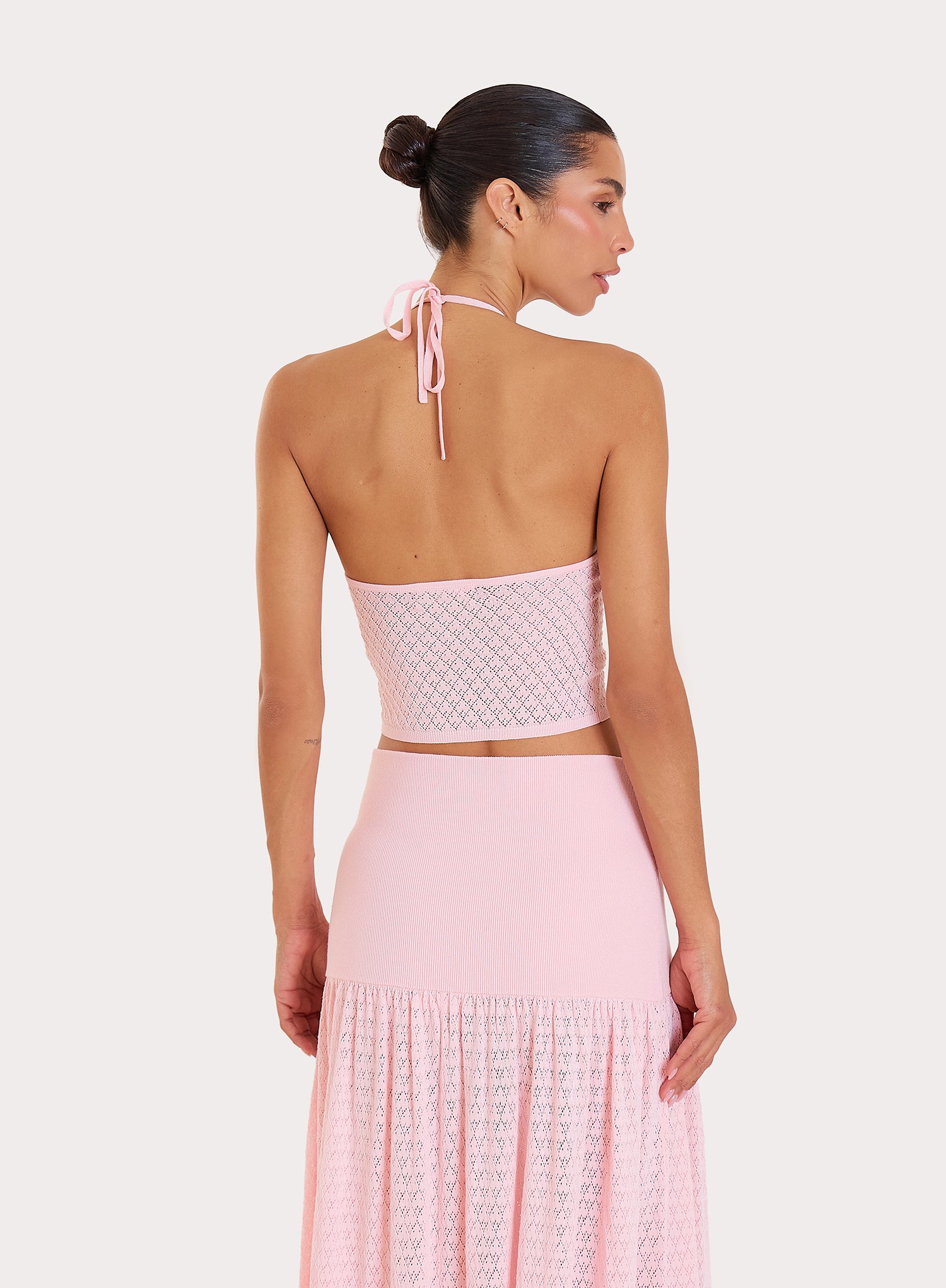 Pink Contrast Knit Cami Top
