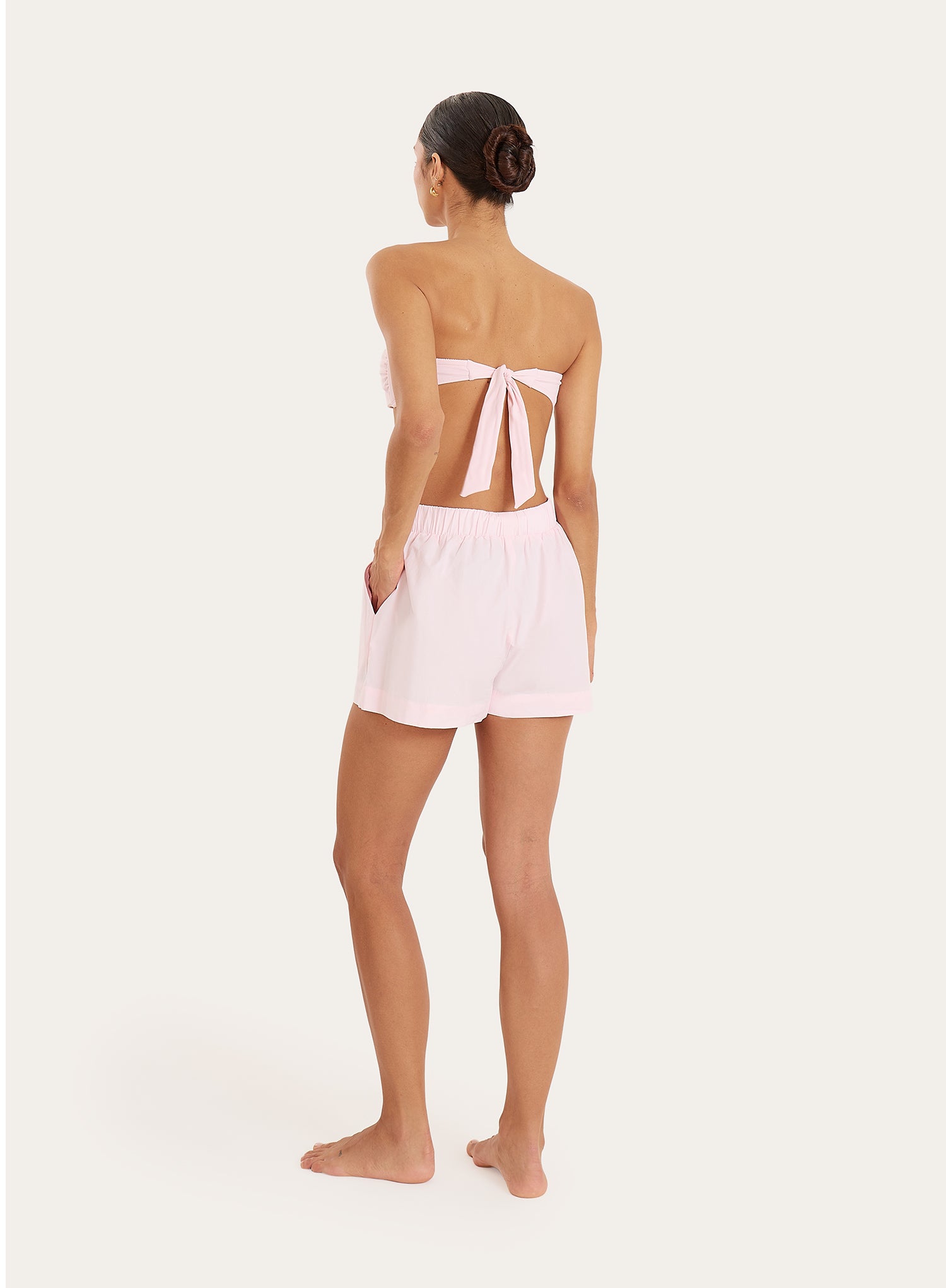 Light Pink Elasticated Waist Cotton Shorts