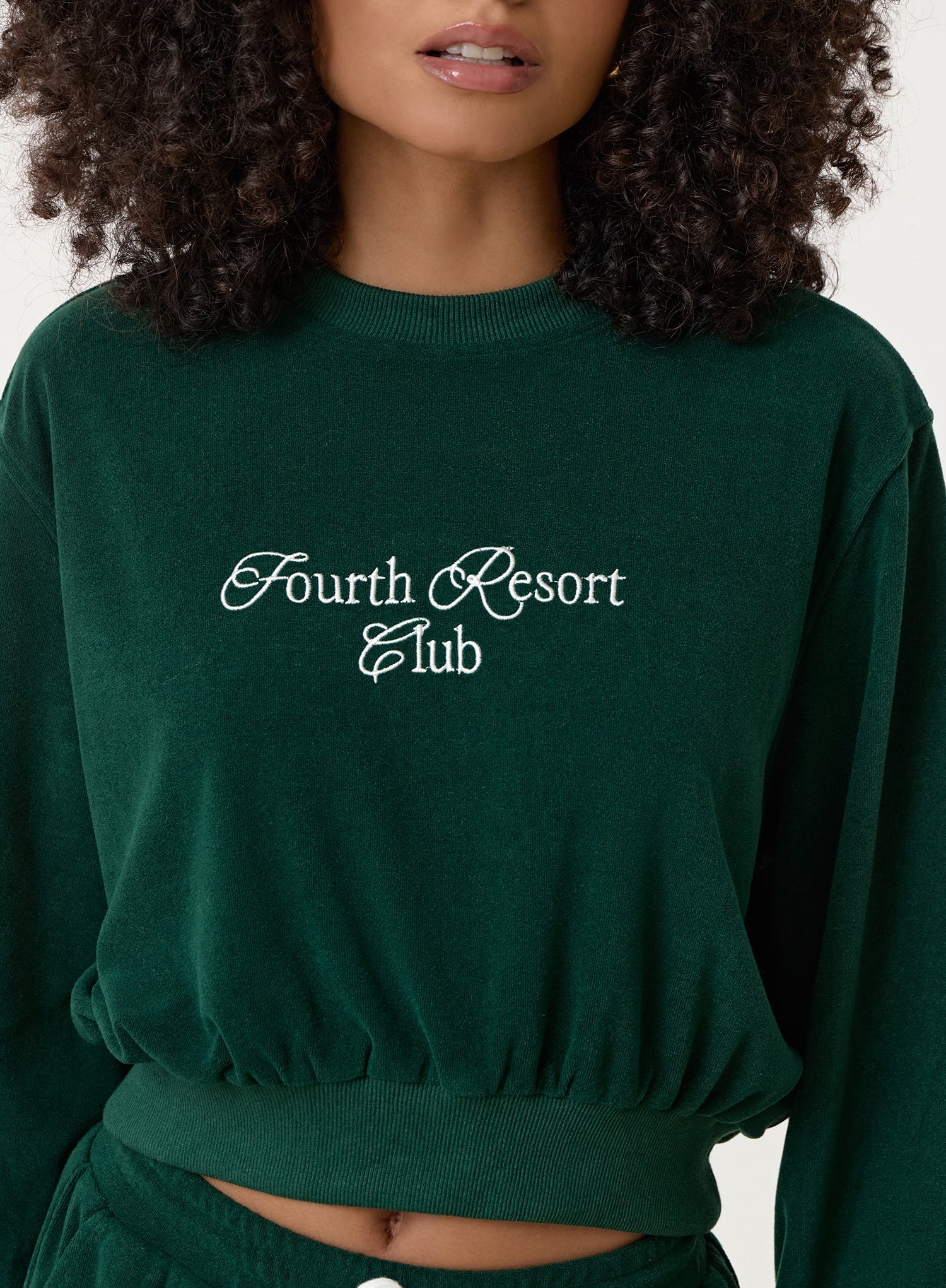 Green Towelling Resort Club Cropped Sweatshirt- Ella