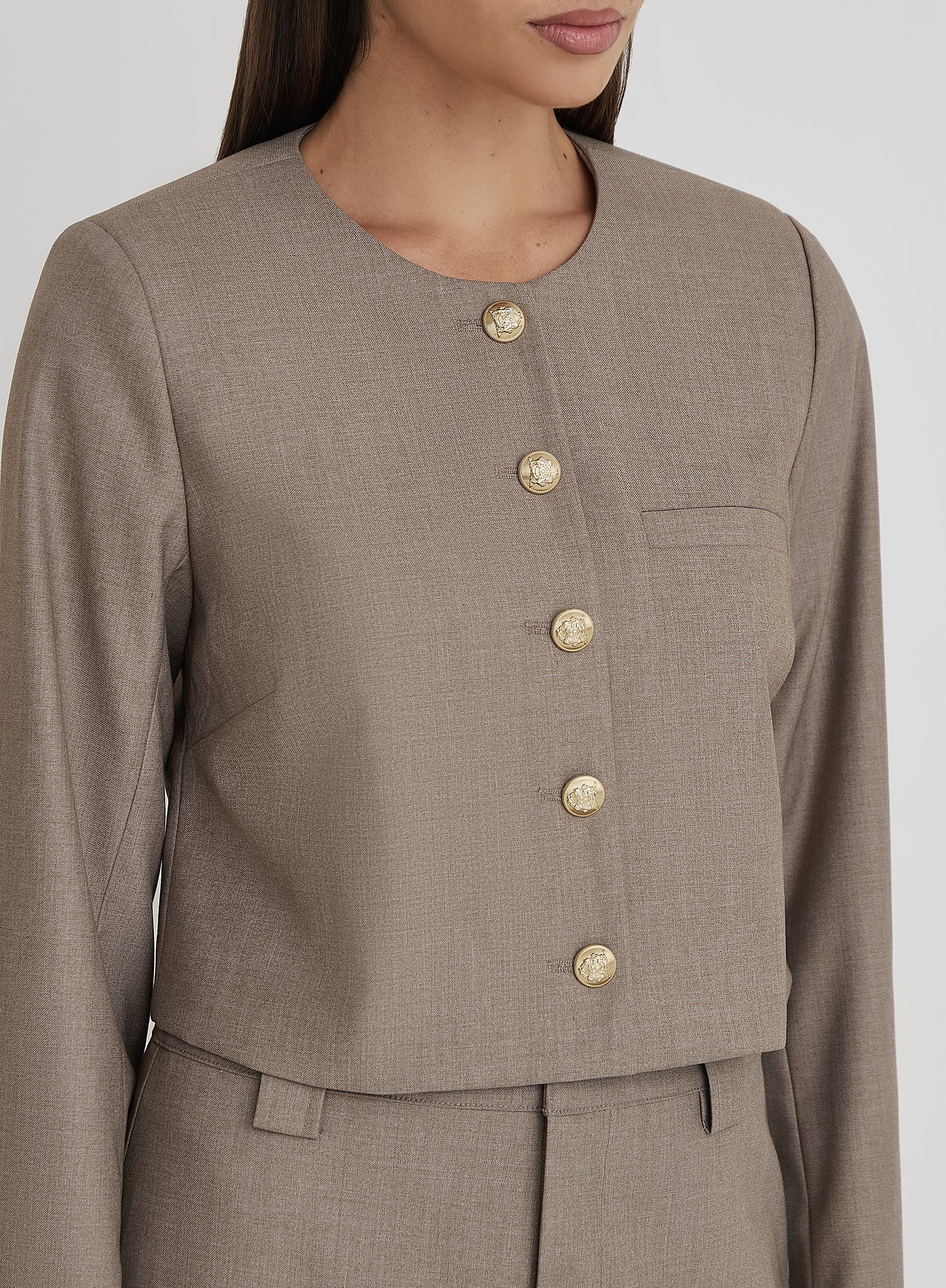 Beige Tailored Cropped Jacket- Agnes